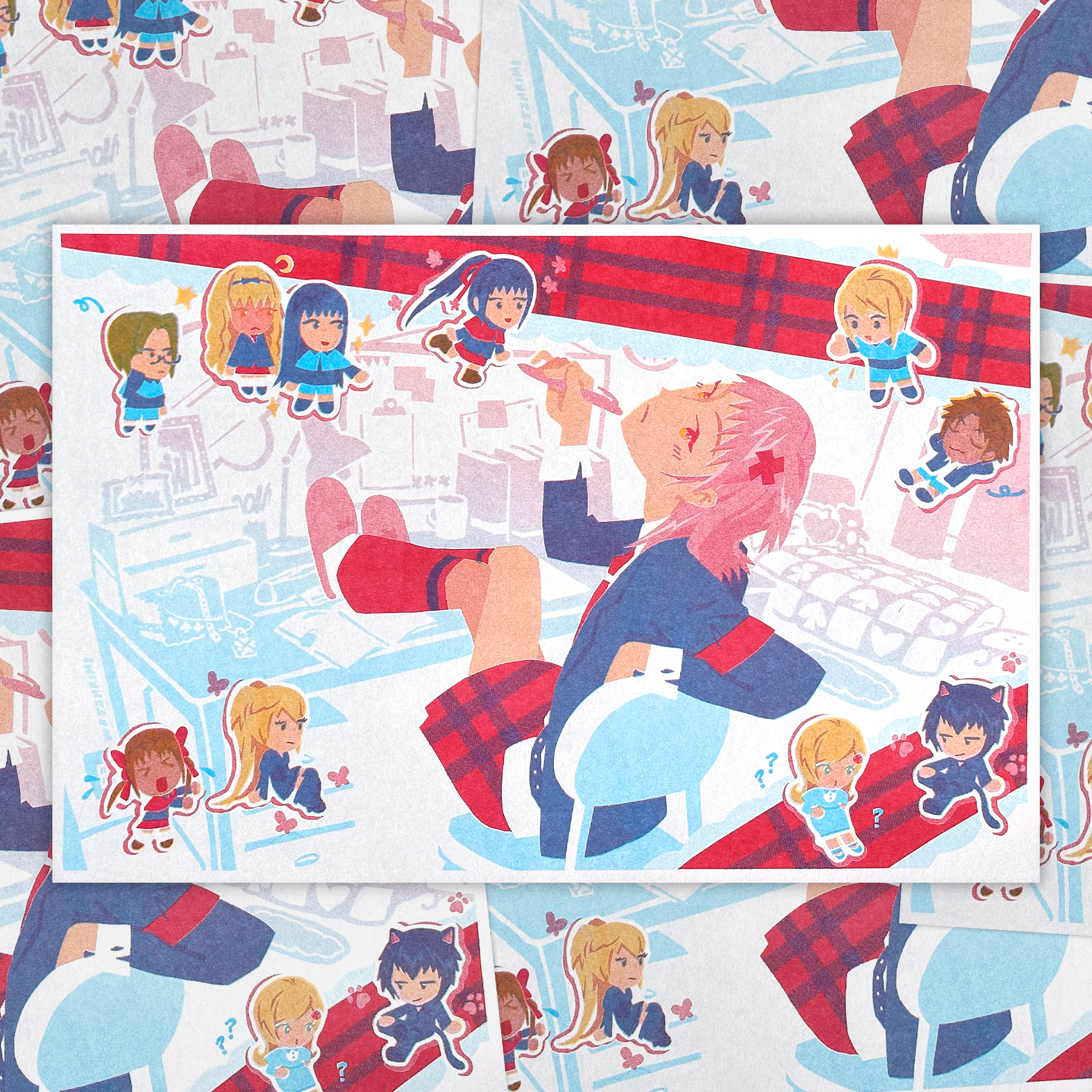 [shugo chara 2] printed at punch kiss press with sunflower, bright red, & aqua