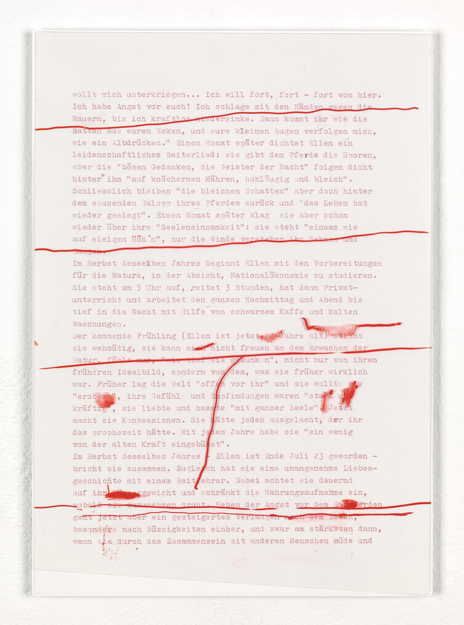 Fragments (Ellen W.)  – 13 Felt tip pen, gouache pen, acrylic sheet on typed paper 29,7 x 21 cm