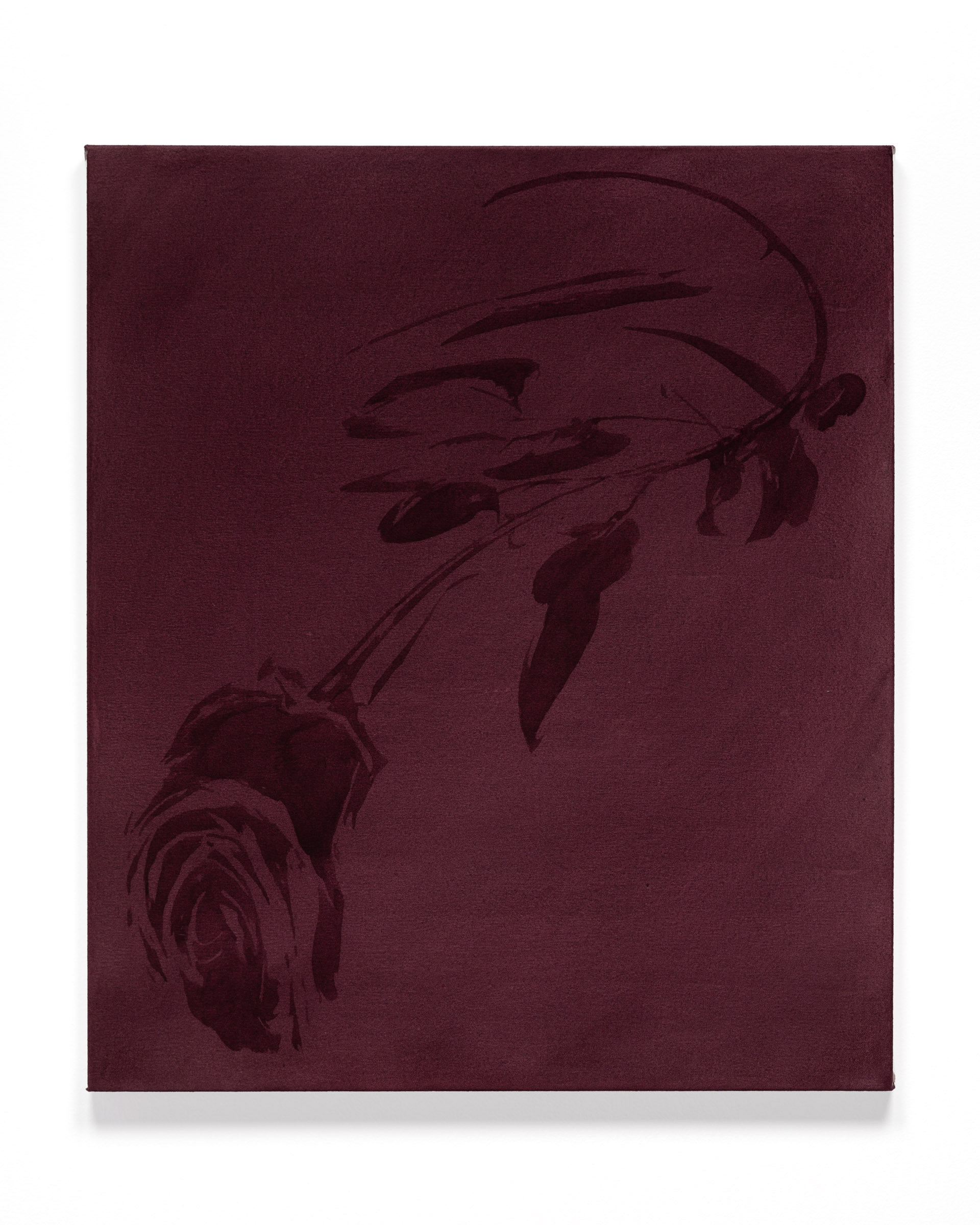 “Rose Question Mark”, gouache on canvas, 28 X 24in., 2024