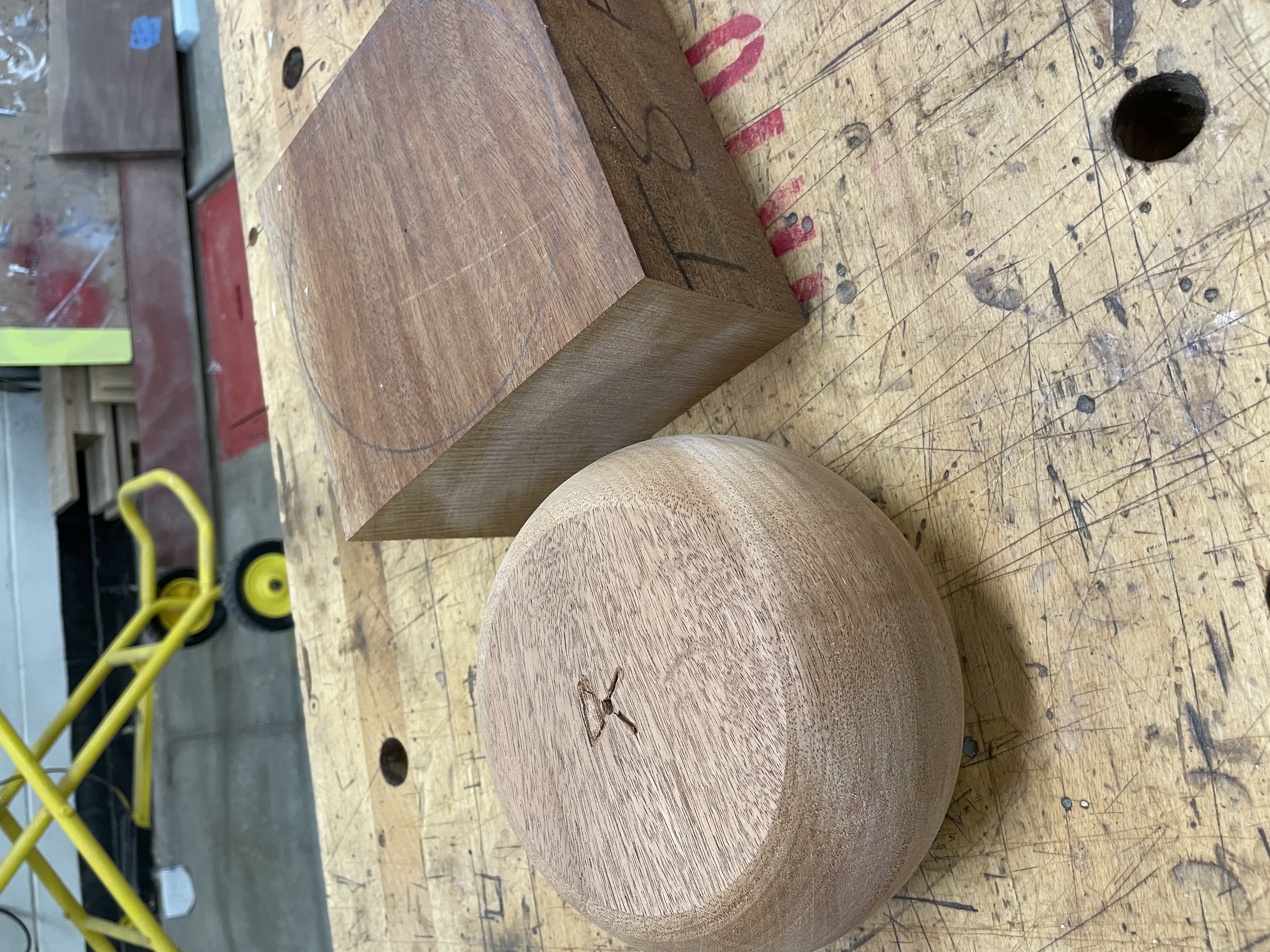 Prepped leg component before and after turning.