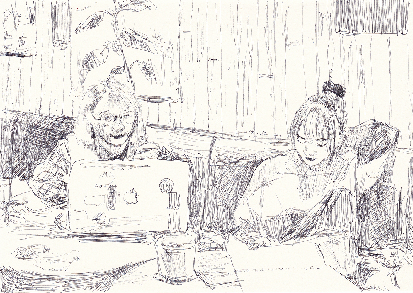 춤추는 친구들, 2018, pen on paper, 14.8*21(cm)