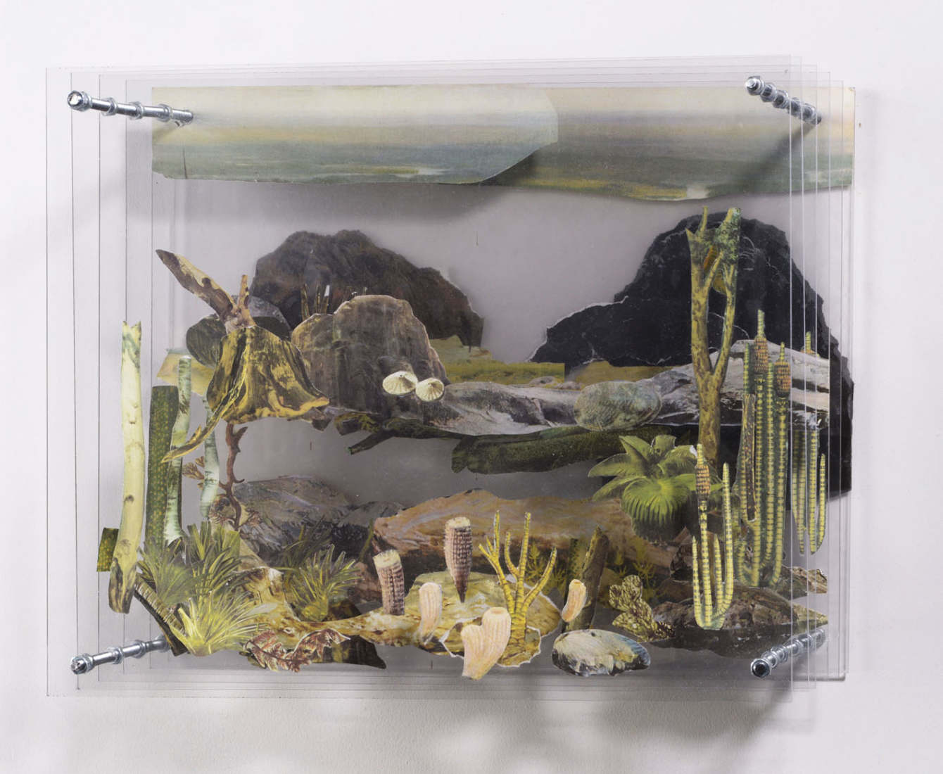 Diorama 3, collage on acrylic glass, steel,  27 x 32 x 21,5 cm, 2017