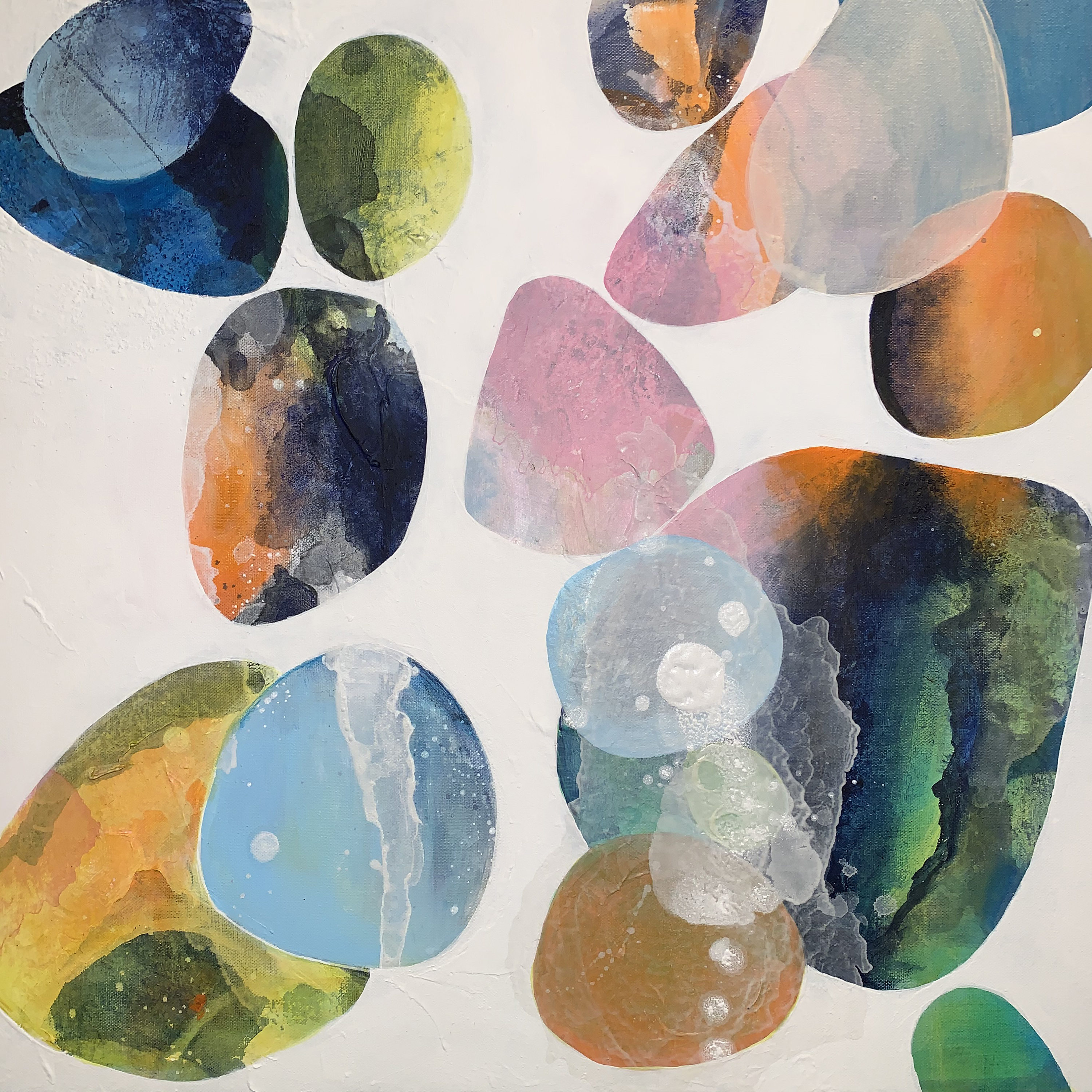 The Spaces In-Between 2019  Acrylics, gesso, ink and alcohol on canvas 24” x 24”