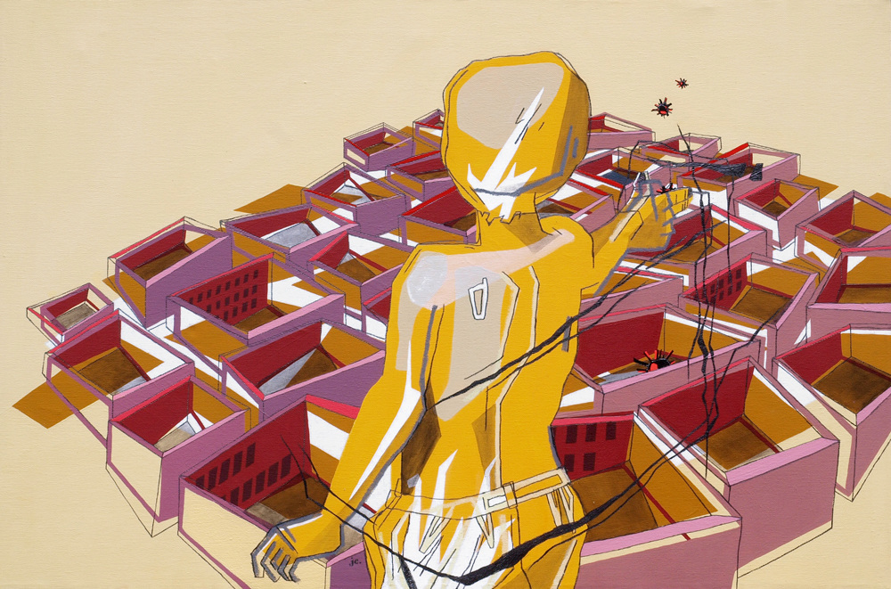 WERFER  ·  acrylic, crayon, pencil on canvas  ·  60 x 90 cm