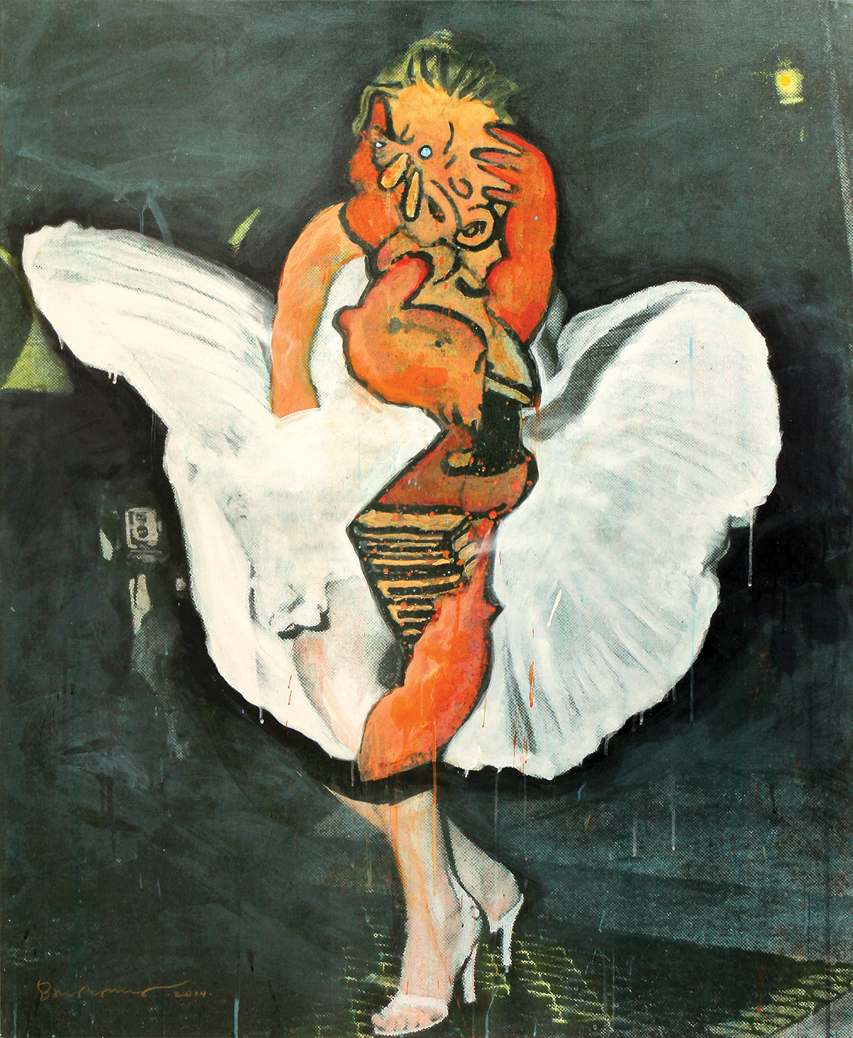 Cubist Updraft, 2014 Original acrylic with embellishments on canvas with printed background, 48 x 40 in.