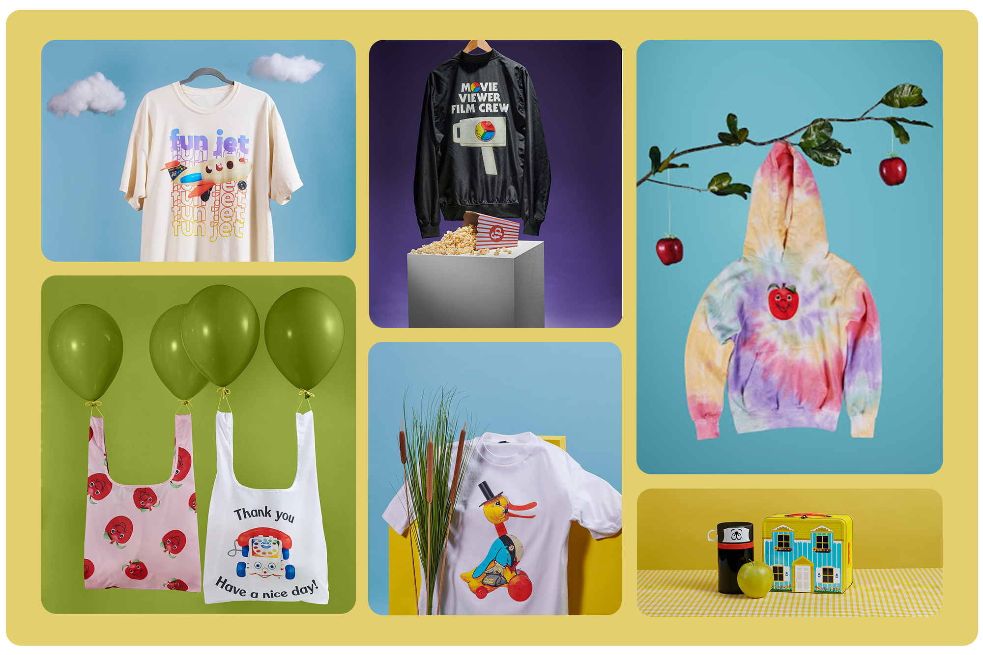 *My role was set styling here (except for the lunch box, which I designed too). Fun jet shirt/ Film Crew jacket/Happy Apple jacket by Eric Reigert; Bags by Shannon Dunlop, Duck shirt by Allison Berg