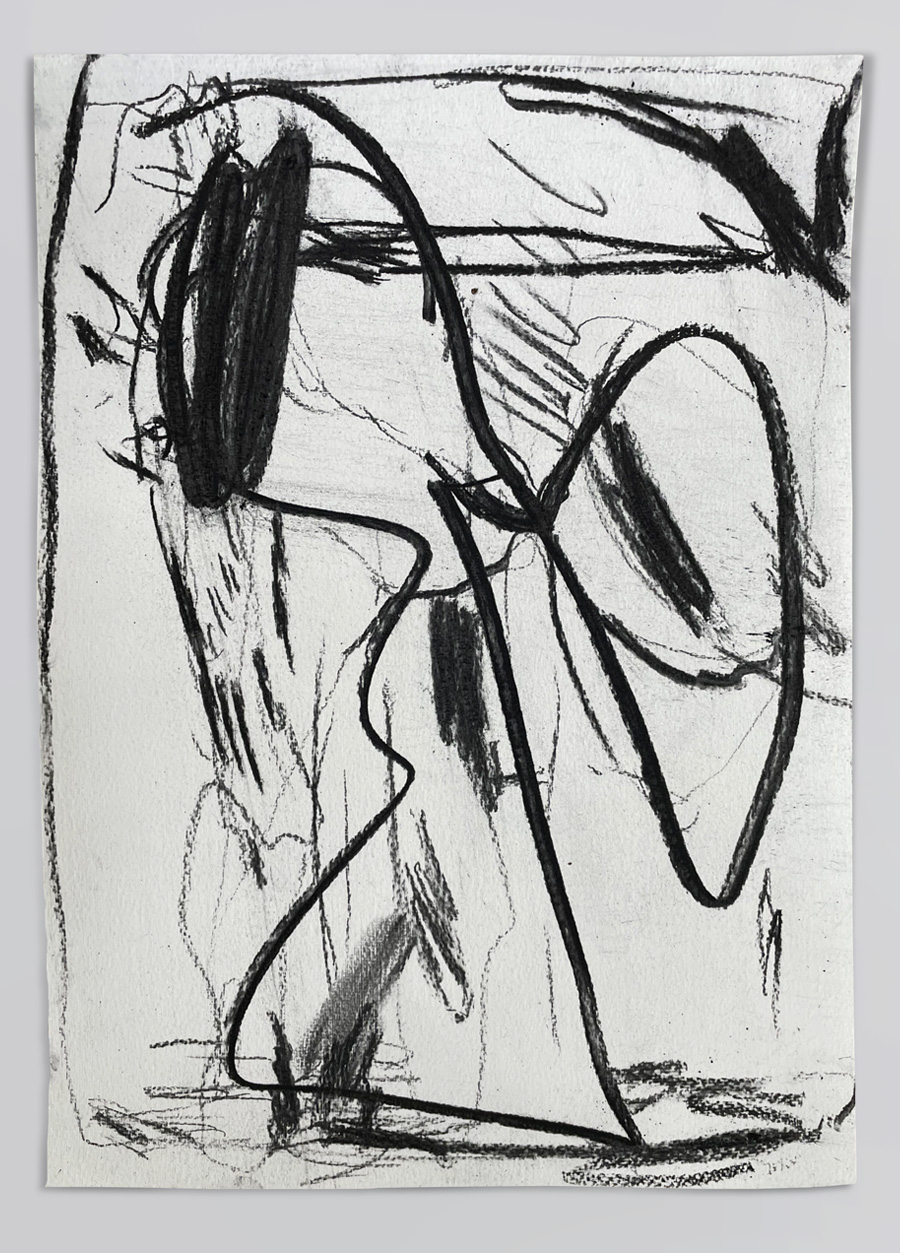 'Standing on my own Feet' - 40 x 30 cm, charcoal and gesso on paper, 2023