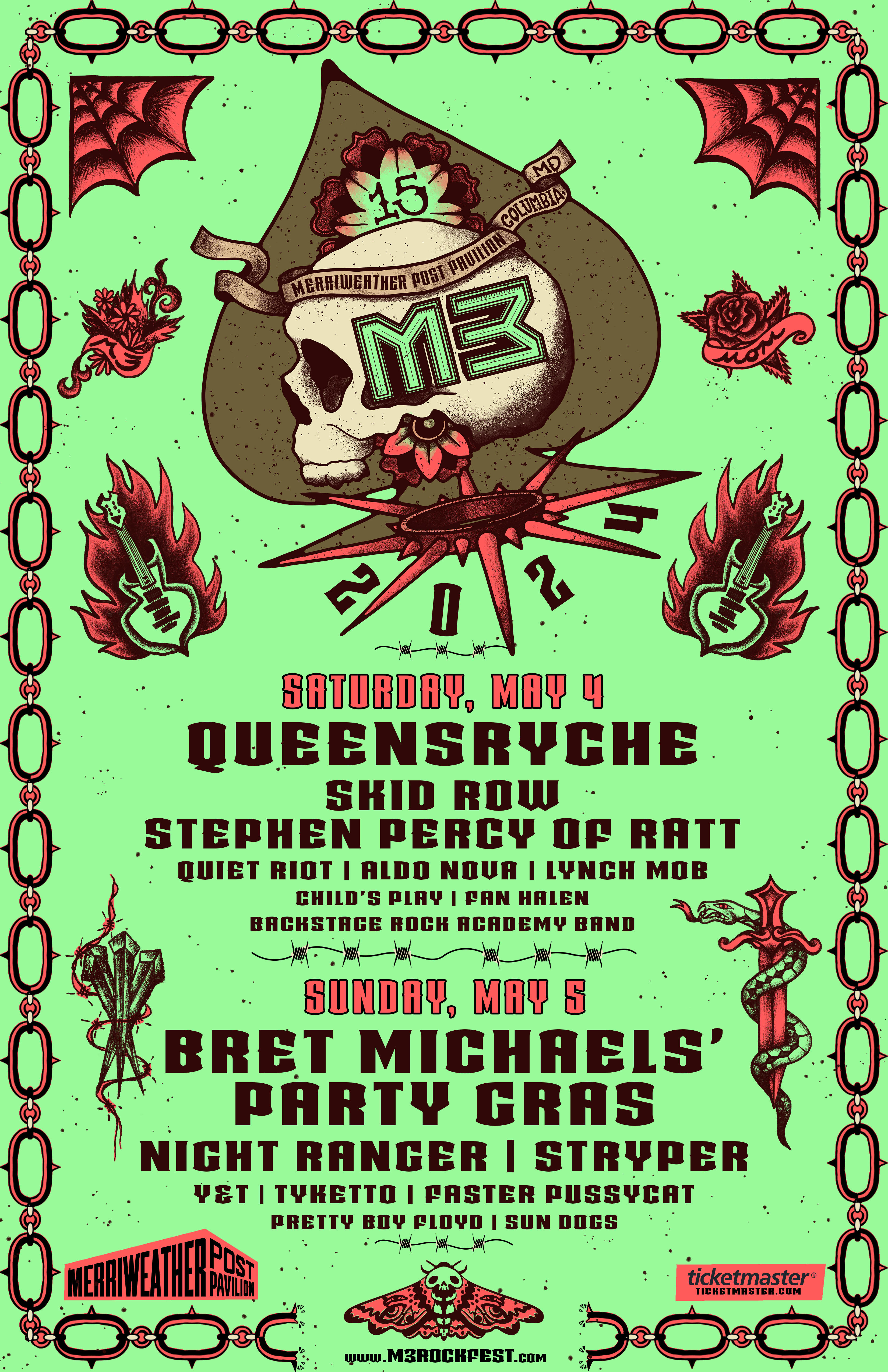 concept poster for M3 Rock Festival 2024, winter 2023, made in collaboration with Hannah Harder & Mac Rogers