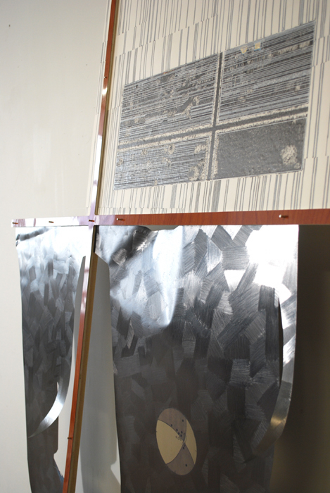 dm effect  Graphite, ink, oil marker, and gold leaf on paper and mylar. Formica and wood. 2011 - 91 x 44 x 2