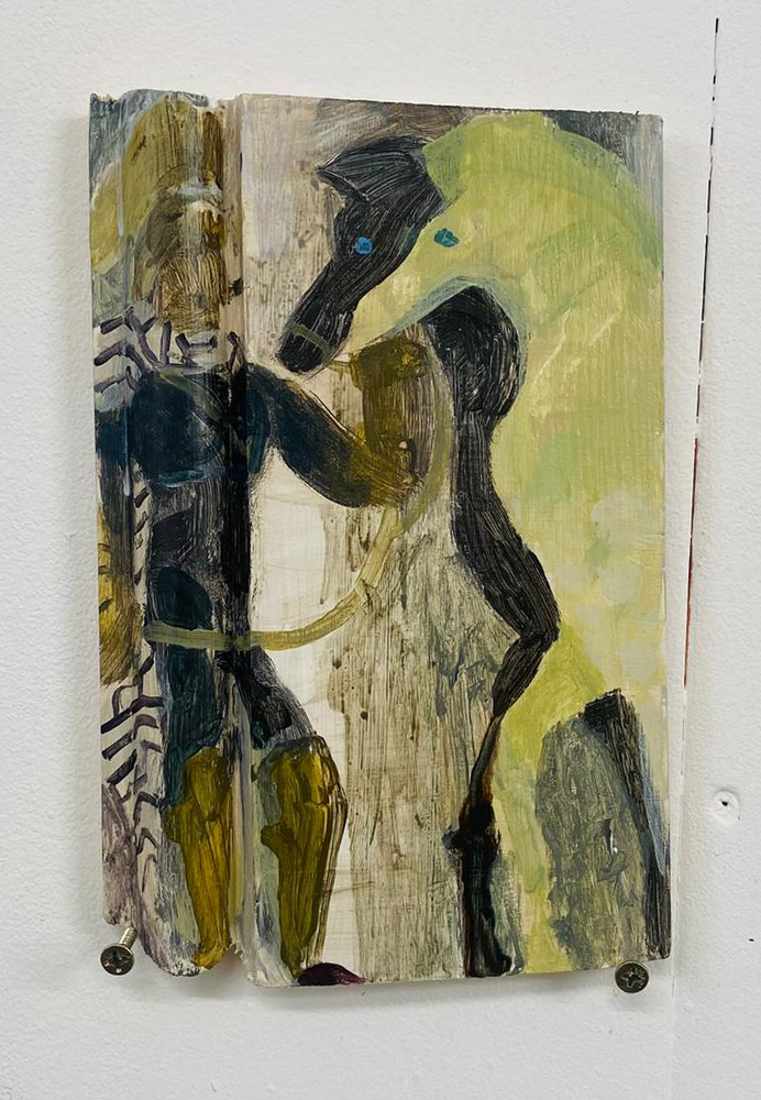 Dio Dunbar: This untitled piece was painted as a study of James Owen Mahoney’s 1932 Mural “The Etruscans”. - I painted it as a colour study and also so I could experiment with unusual surfaces!