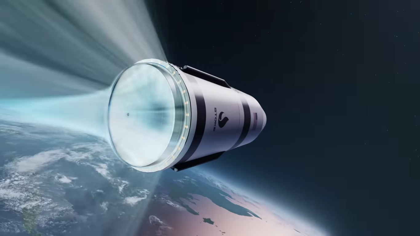 Stoke Space's upper stage preforming a burn with their heat-shield integrated propulsion system