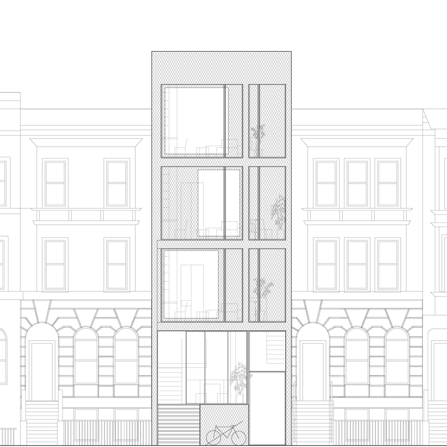 HOME ROOM / The ongoing adaptable townhouse project is designed to respond flexibly to the changing lifestyles and household structures of the occupants. Communal amenity zones modulate diverse convertible and combinable unit types, from a large single-family home to coliving units shared between unrelated individuals.