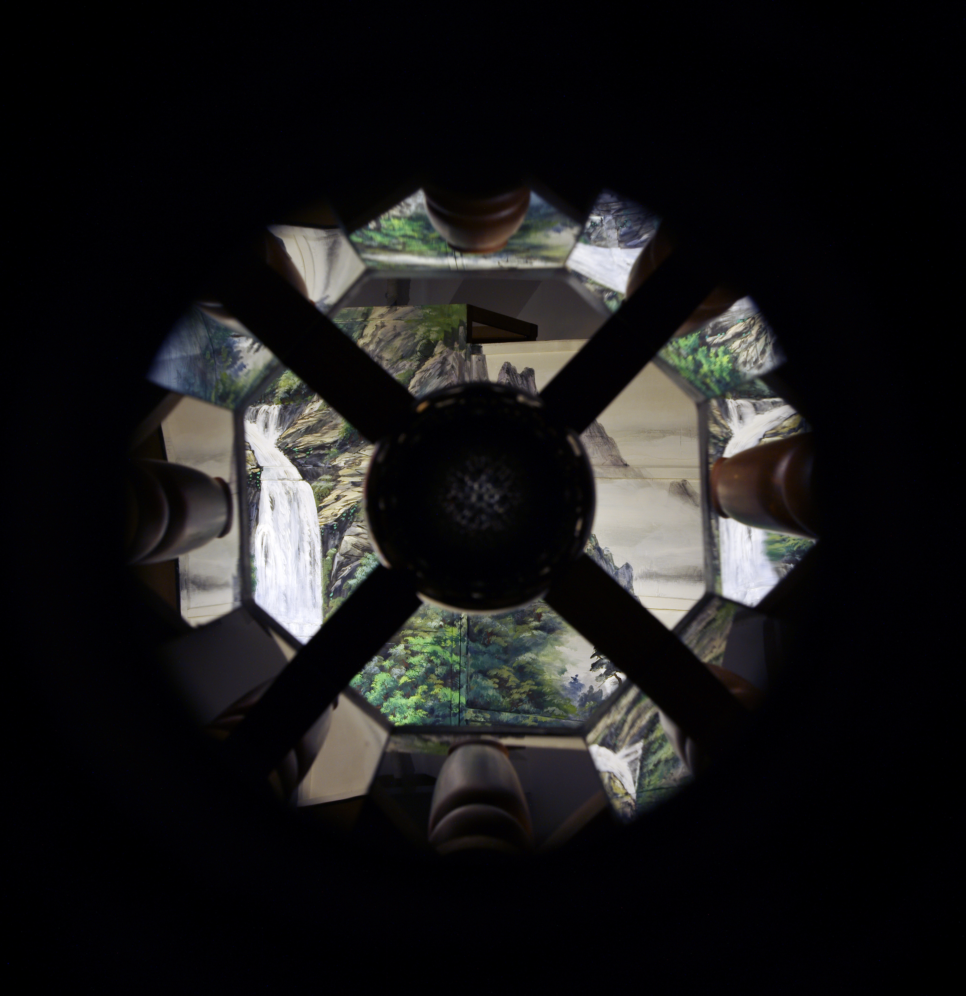 Rolling on the ground /Found object, landscape painting, wood, wheel, mirror,Inside view, Dimensions Variable, 2017 