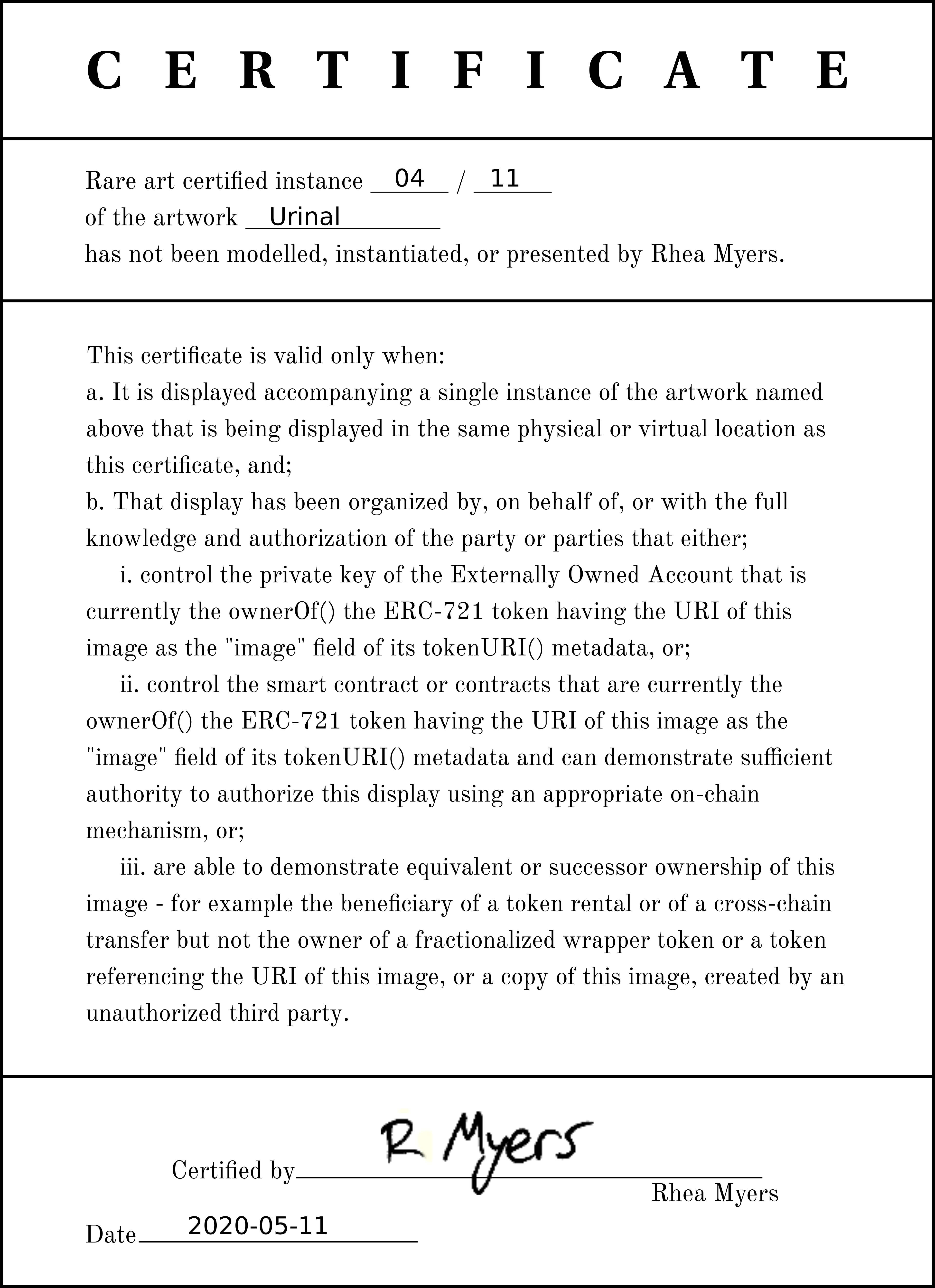 certificate of inauthenticity — rhea.art