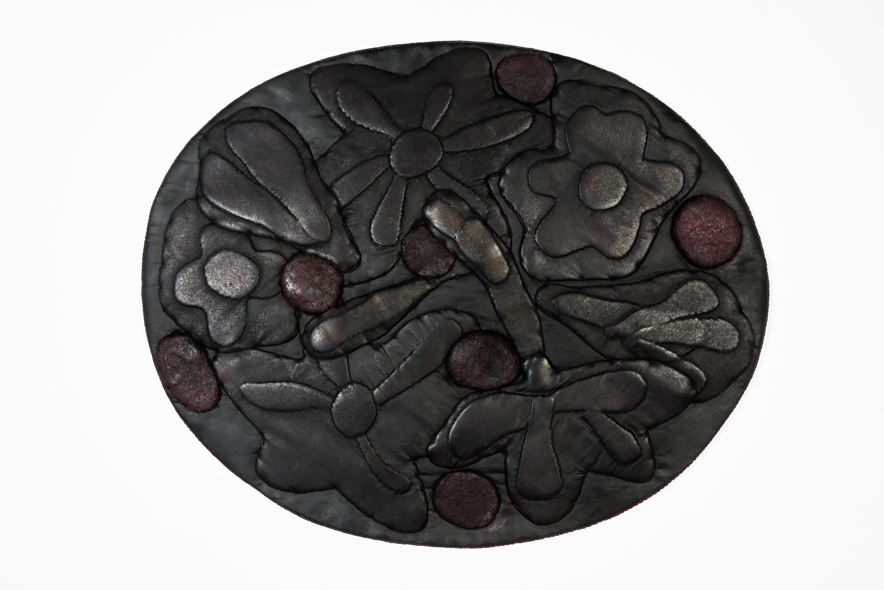 ’Vanitas (Black Flowers)’ , 2025. Oil and wax on silk and felt. 38 x 33 cm 