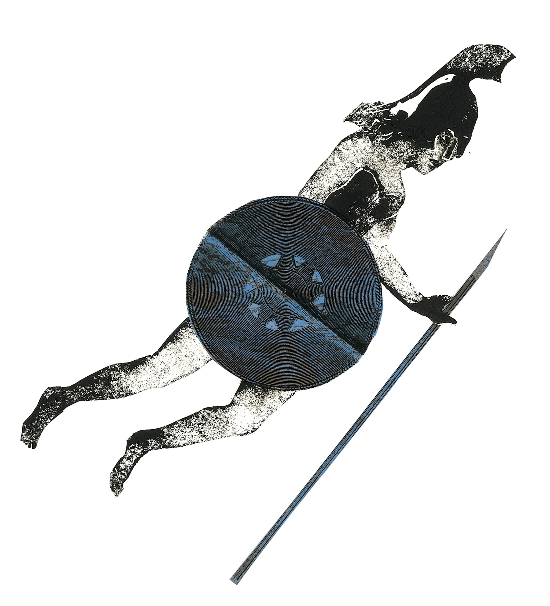 AthenaLinocut, printed with oil paint, collage elementsSerie: Odysseus' Odyssey and homecoming/Text: Franz FühmannPublisher: Hinstorff Verlag, Rostock, 2011