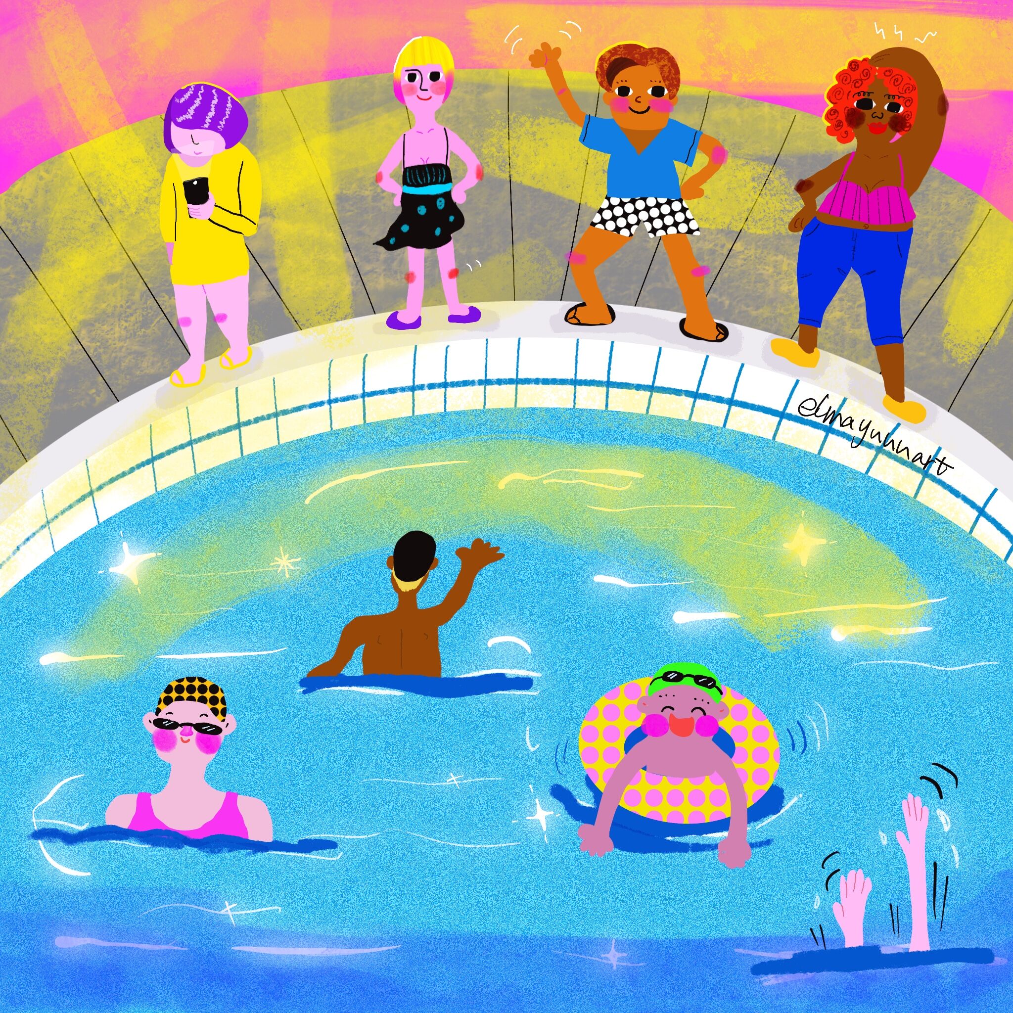 Personal project-Swimming safety-Drowning caution-This illustration was inspired by the article from NY TIMES