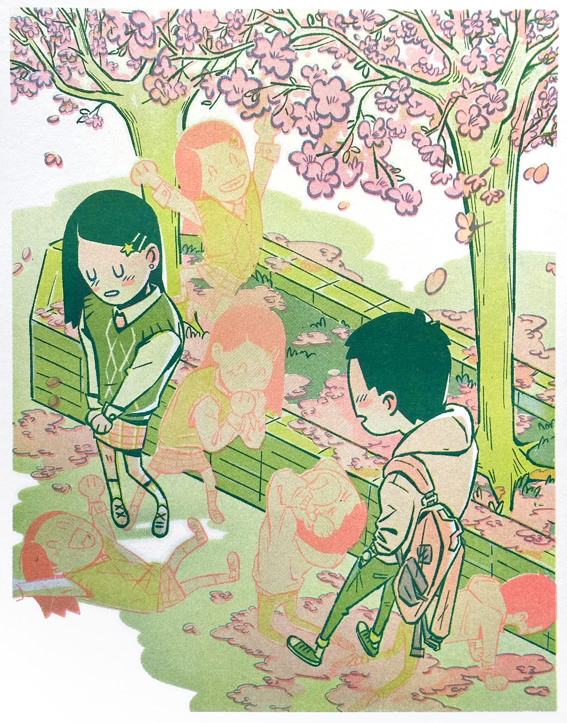 [springtime romance] printed at monster workshop in light lime, sakura, & light teal