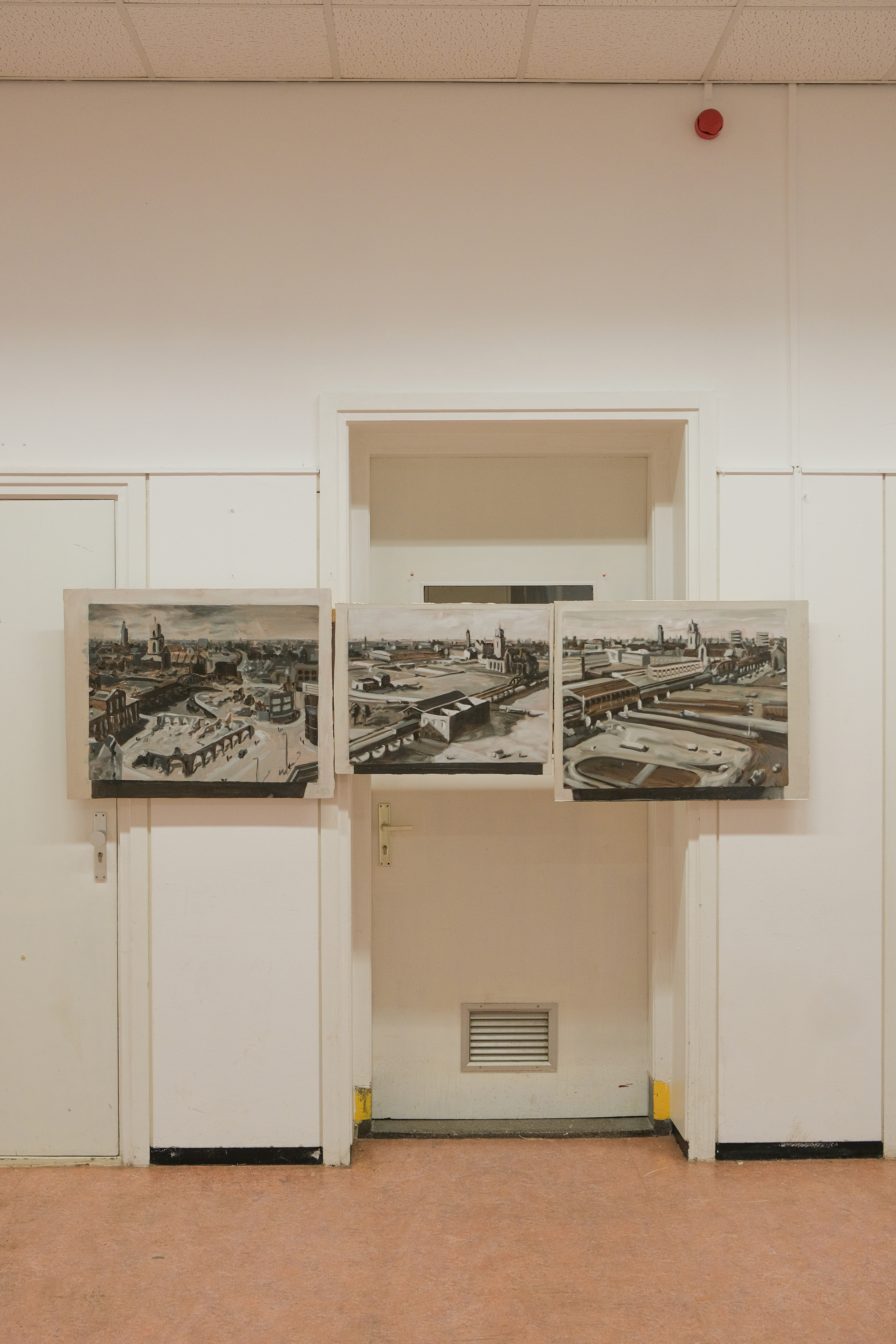 The old railway I, The old railway II, The old railway III (2023) | Oil on drywall, various sizes