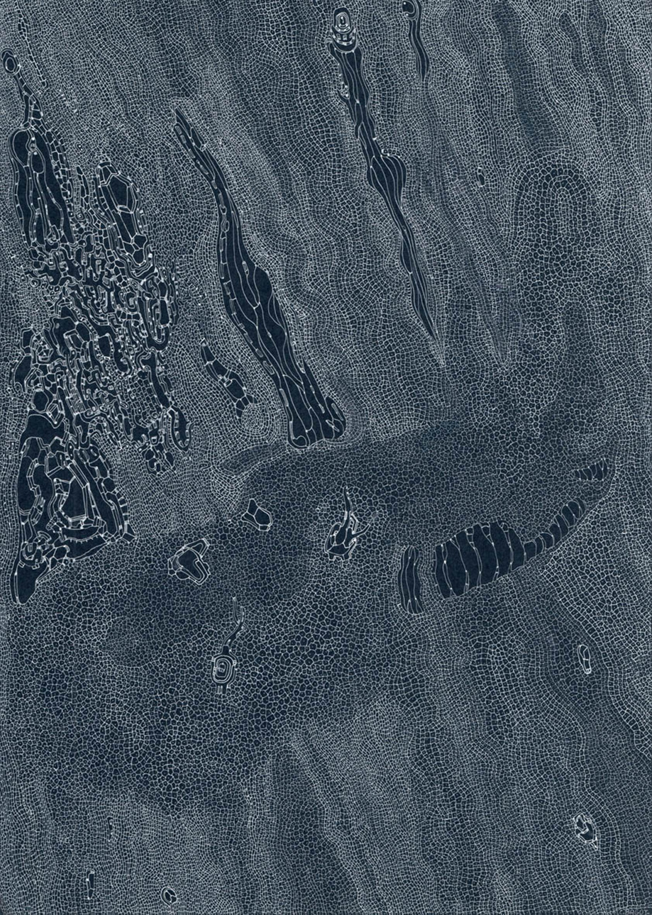 Clement Bagot, Phroon, 2015, Encre blanche sur papier gris, 21 x 29,7 cm, Courtesy Galerie 8+4