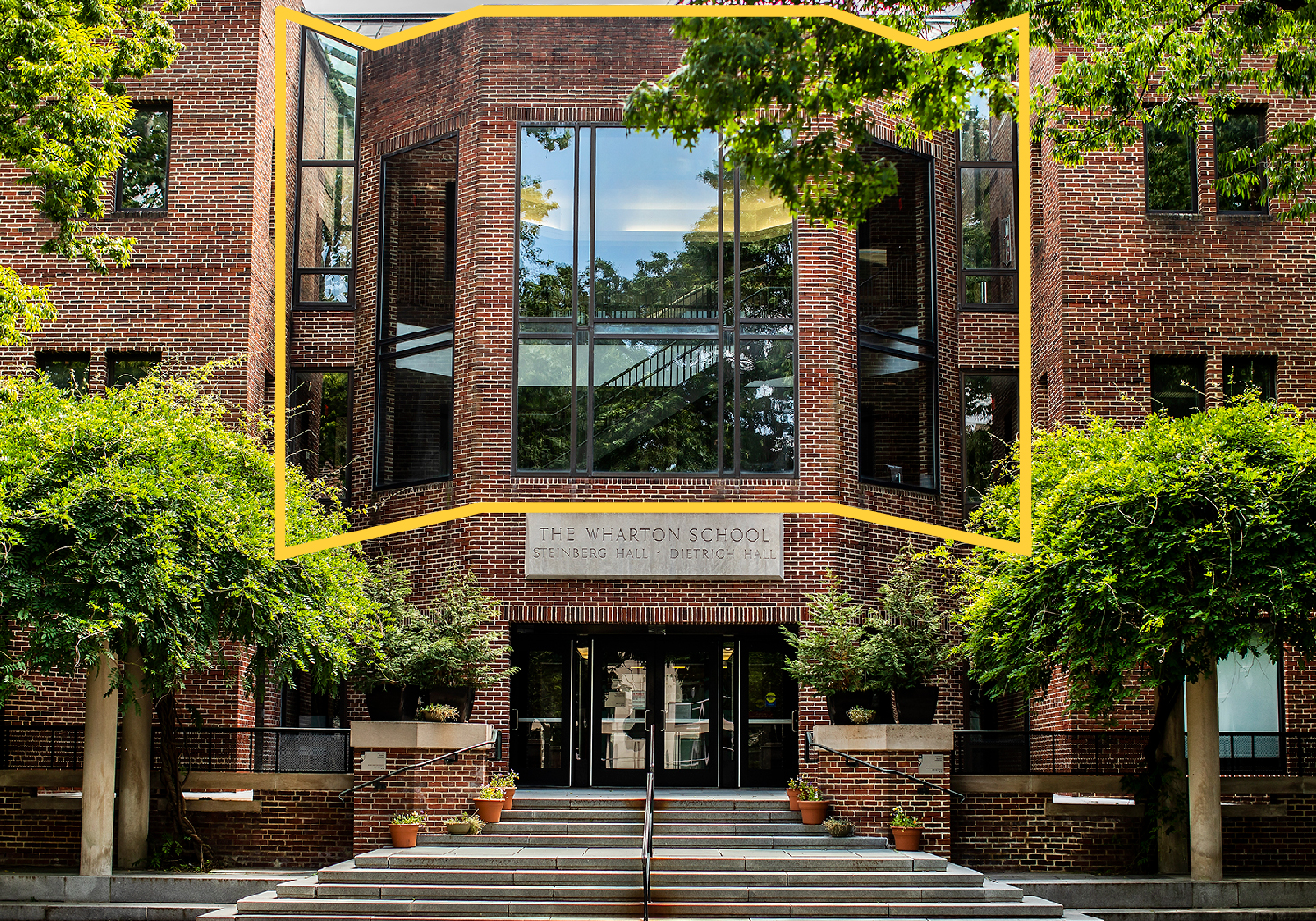 6. Wharton Business School. The three-paneled glass windows above the Locust Walk entrance to the Wharton Business School.