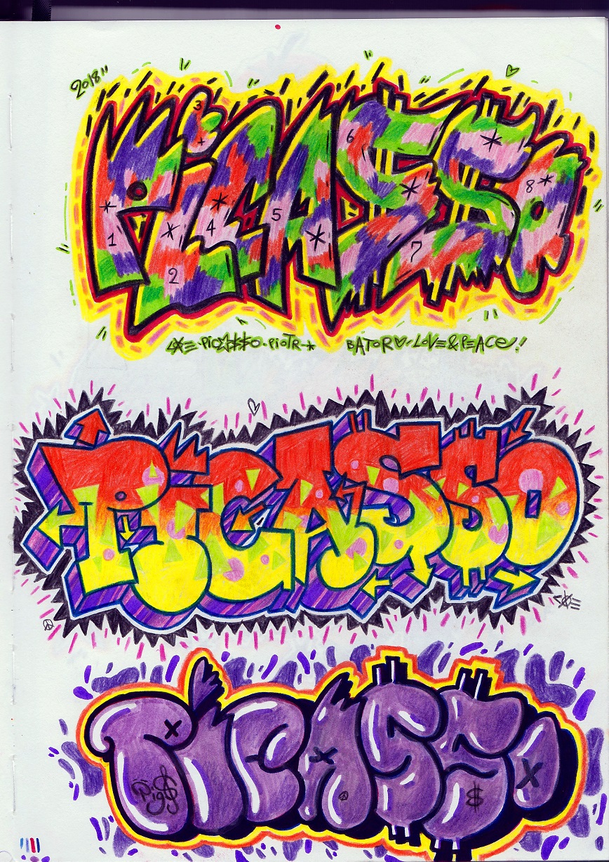 "Picasso, Picasso, Picasso". Coloured pencils, markers and pencil on paper, 2018, 29 x 20 cm / 11.4 x 7.9 inches