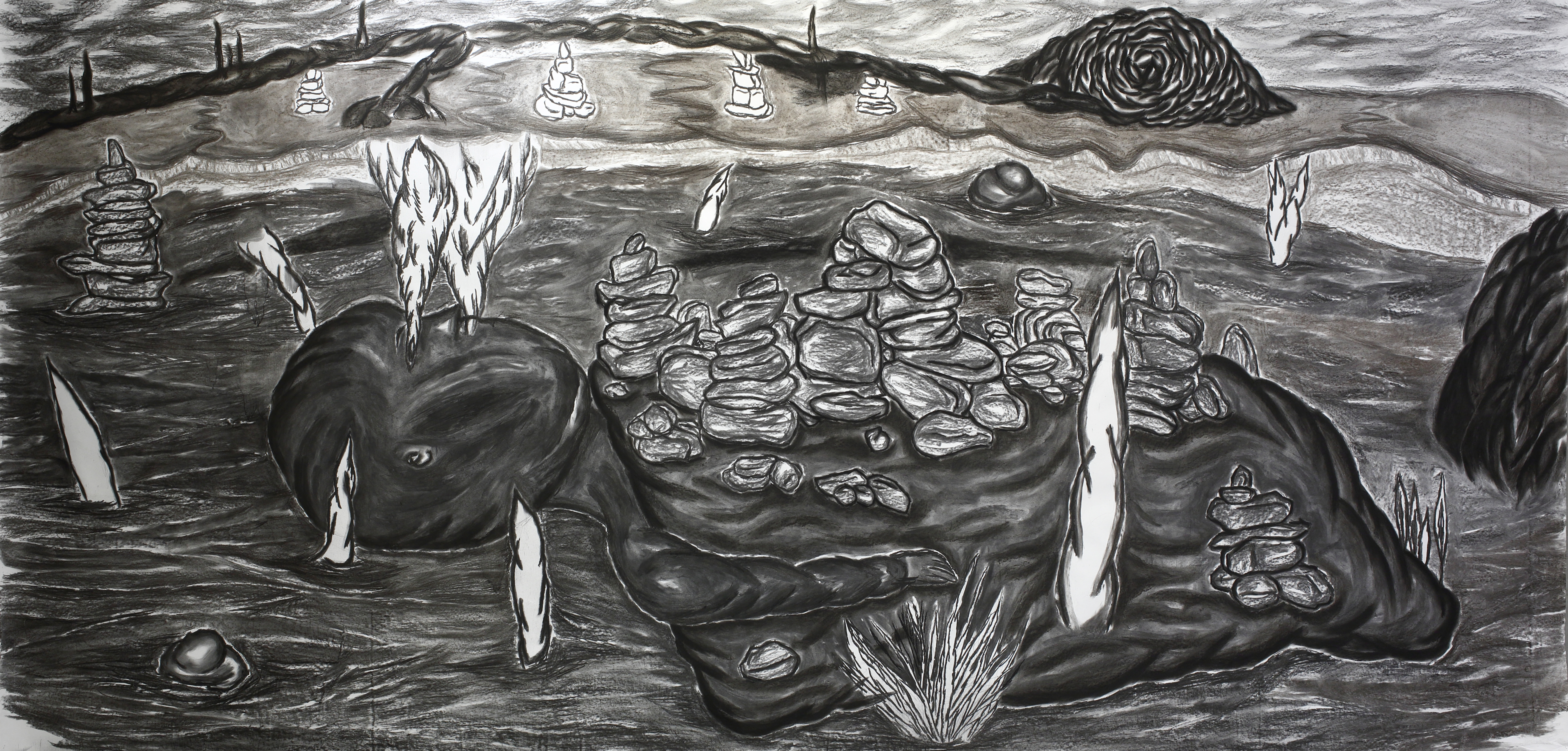 불면의 밤 night of sleepless_charcoal on paper_150x330cm_2016