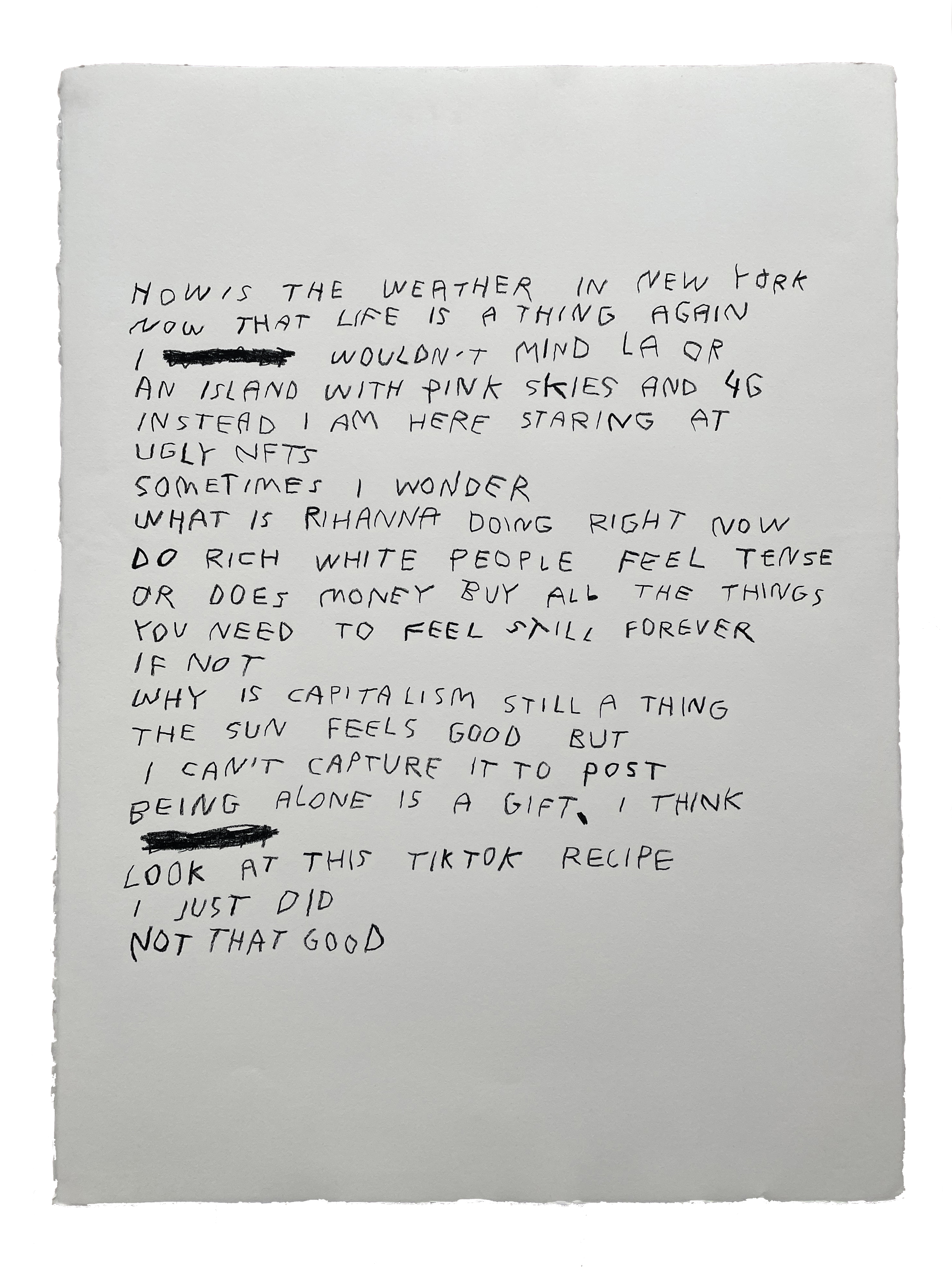 California dreaming on a pandemic day, 1. 2021Permanent wax pastel on Arches Rives 280g paper56x76cm