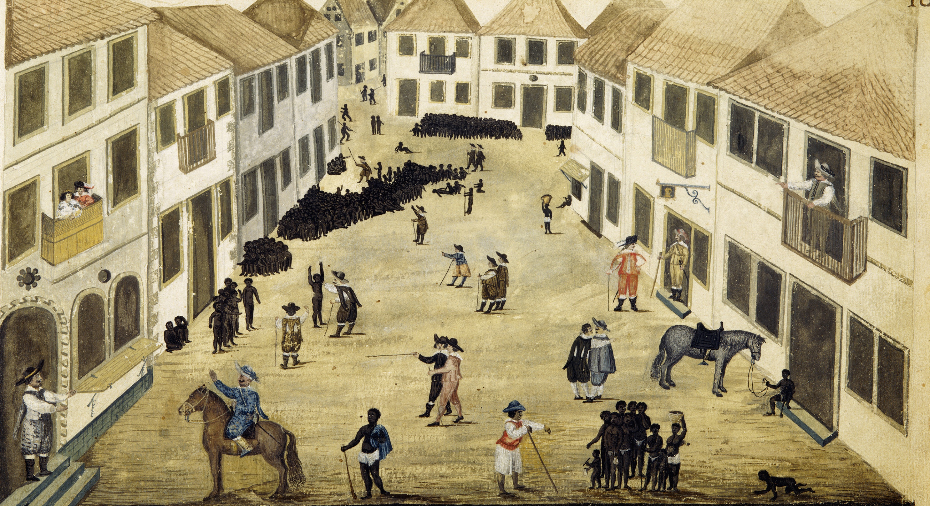 Slave Market in Recife (at the time Mauriststad, Dutch Brazil), by Zacharias Wagner