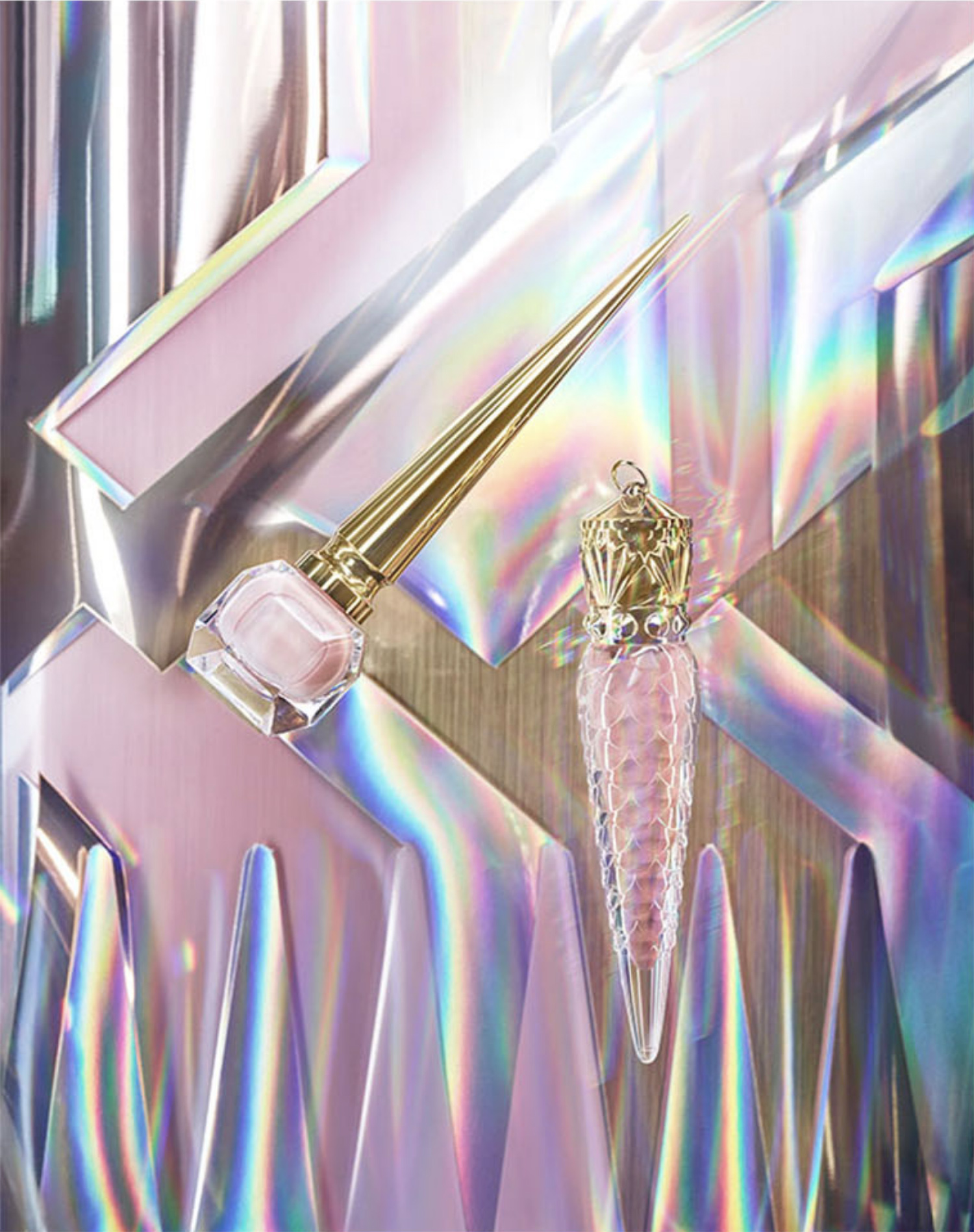 KMA photographer Daniel Schweizer shoots a photo of a pink nail polish bottle with a colorful background for French Magazine