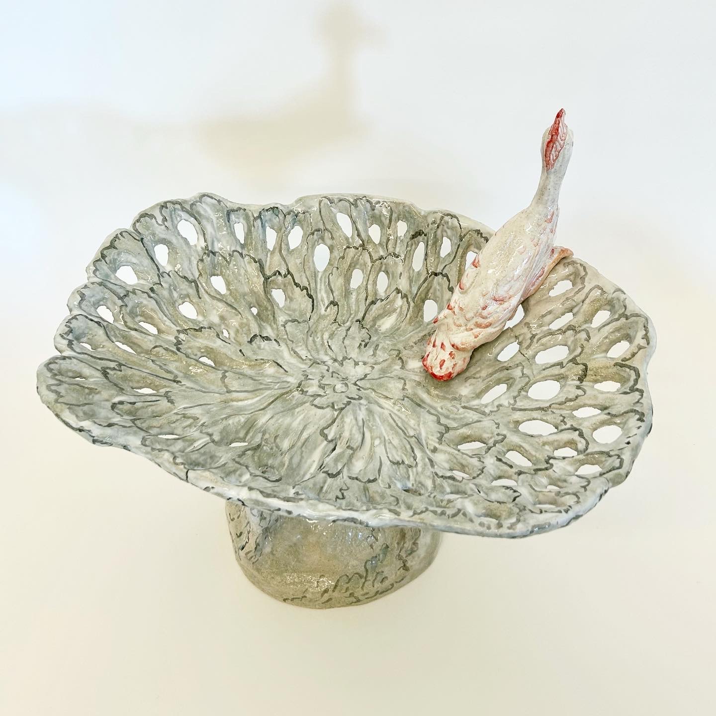 fruit bowl with bird (view 2), glazed stoneware