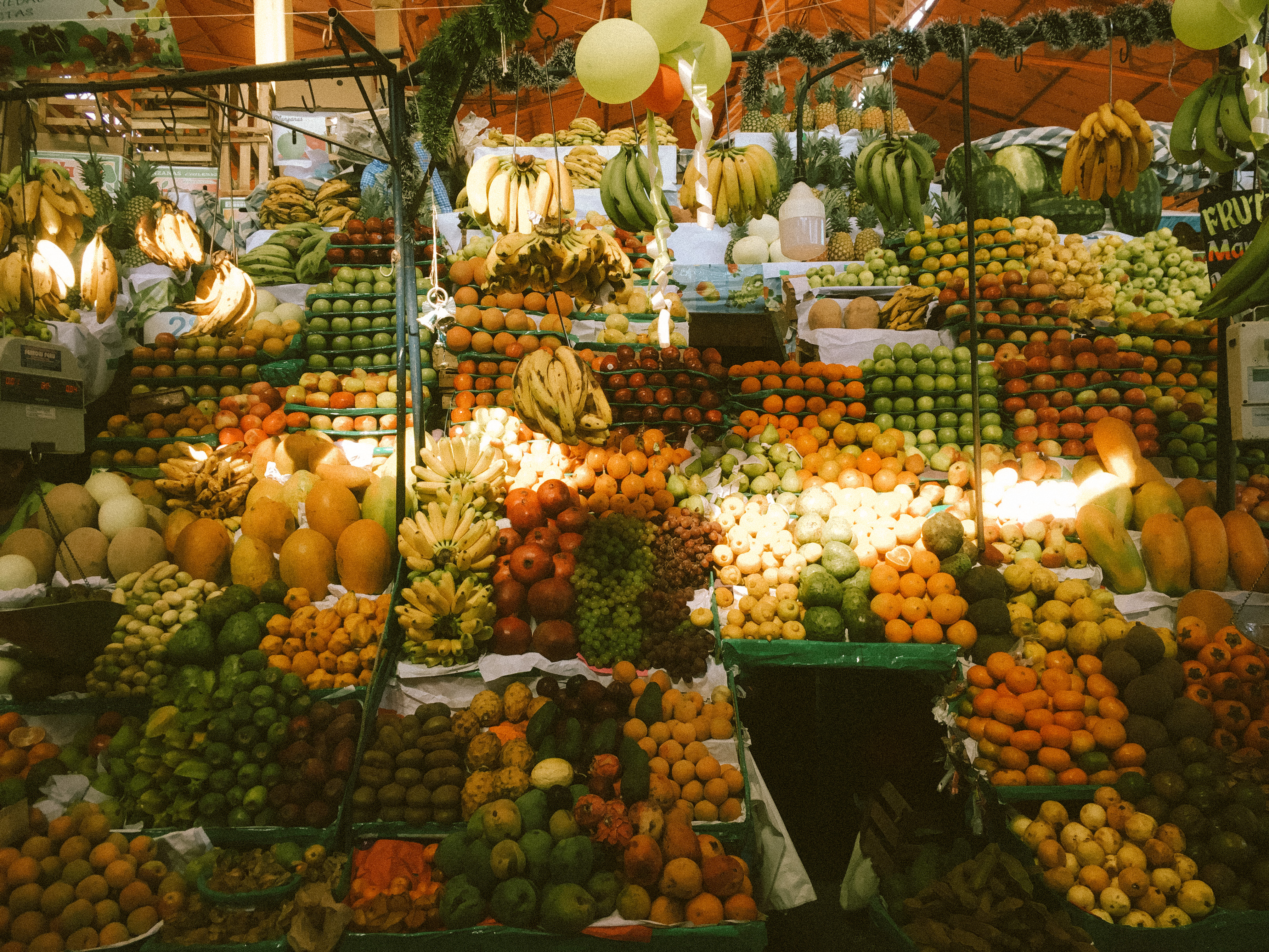 A food market in Bolivia, La Paz. Shop at local food markets for mouth-watering fruits and veggies.
