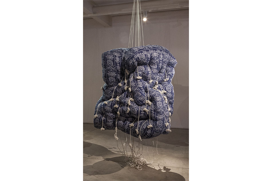 Marcela CorreaPeso muerto: Inés Piraino, 2011Printed fabric, wool stuffing and cotton cords171 x 130 x 150 cm