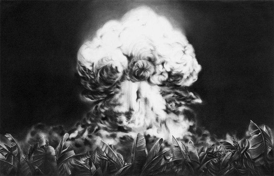 House of the Agonizing Sun, 2012. Charcoal on paper, 26 x 40 inches.