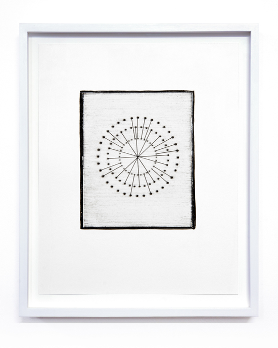 Sun/Moon Drawing #20 (From Walking so Much in Circles, I Will End up Making a Sphere)2023Sunlight/Moonlight drawing and potassium dichromate emulsion on watercolour paper in artist's frame15.5 x 12.5 x 1.5 inches, framed