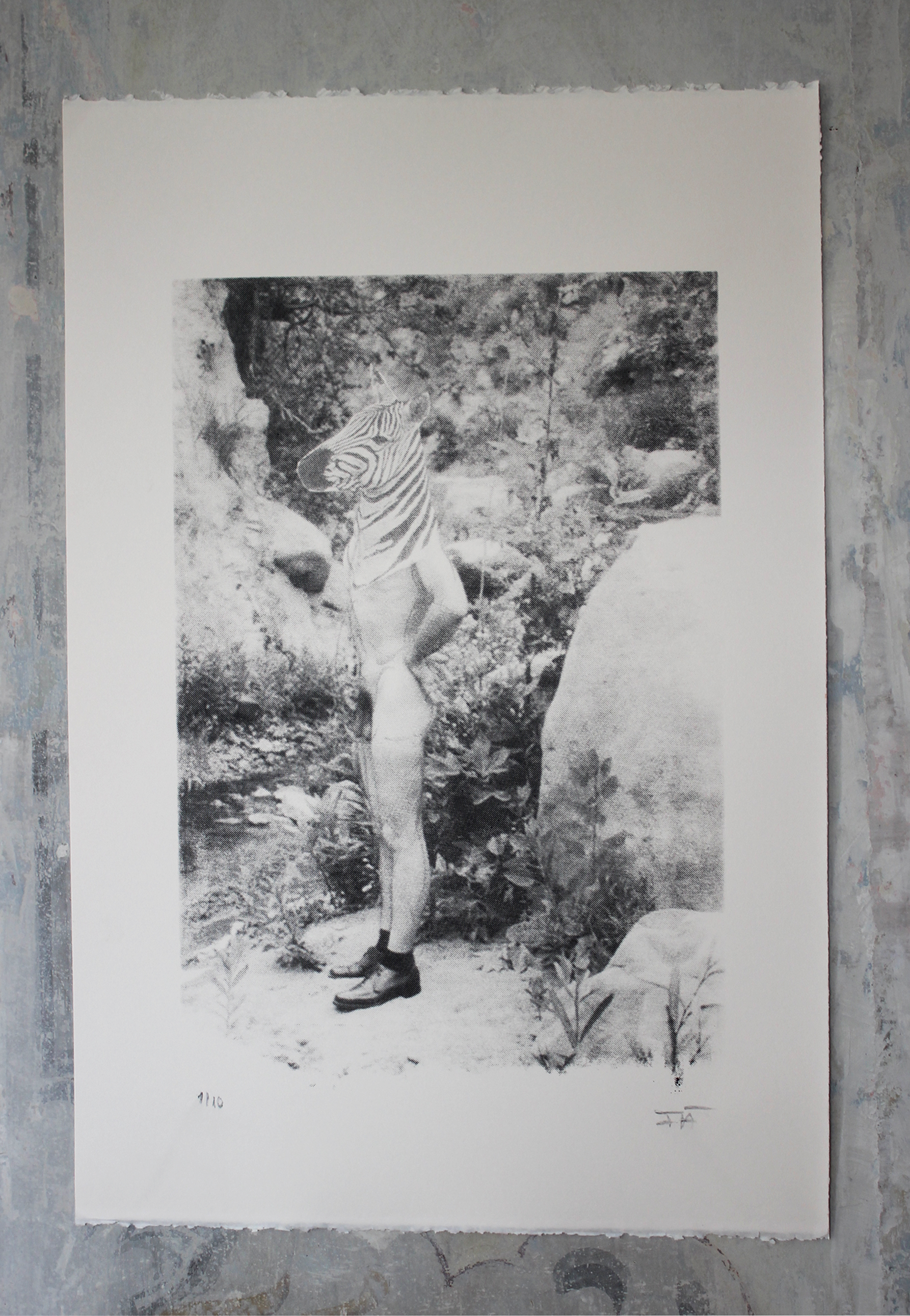 zebra men I., collage/acrylic on cotton paper,48x69cm, 2018