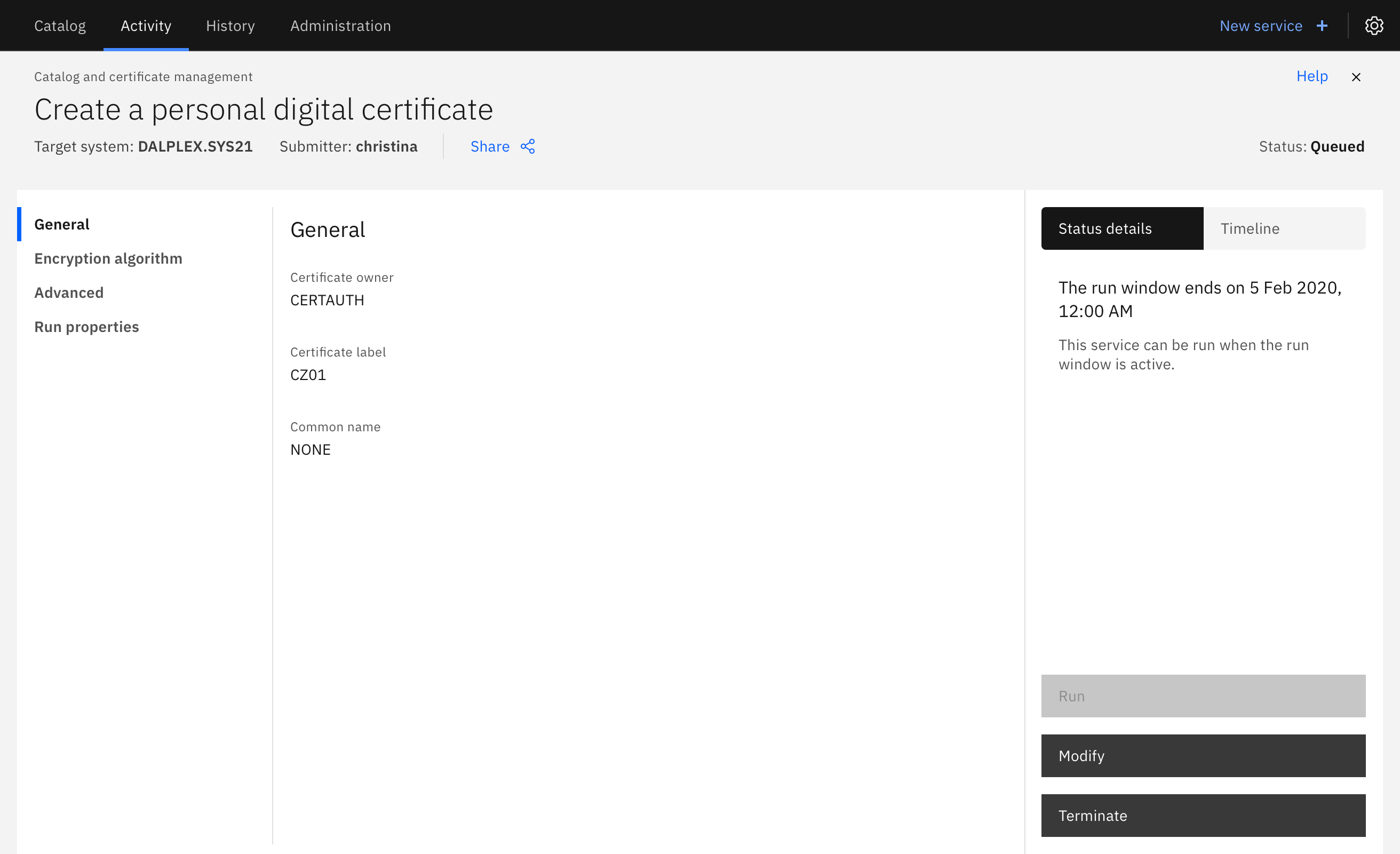 (5/5) Service detail page: Users can view, modify, or terminate their services.