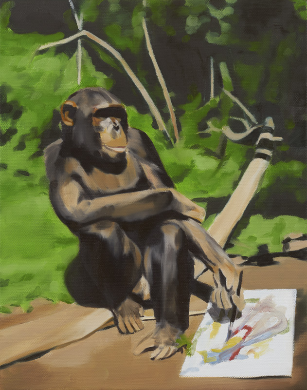 'Painter (Monkey)' 2016, Oil on Linen, 20 x 25 cm