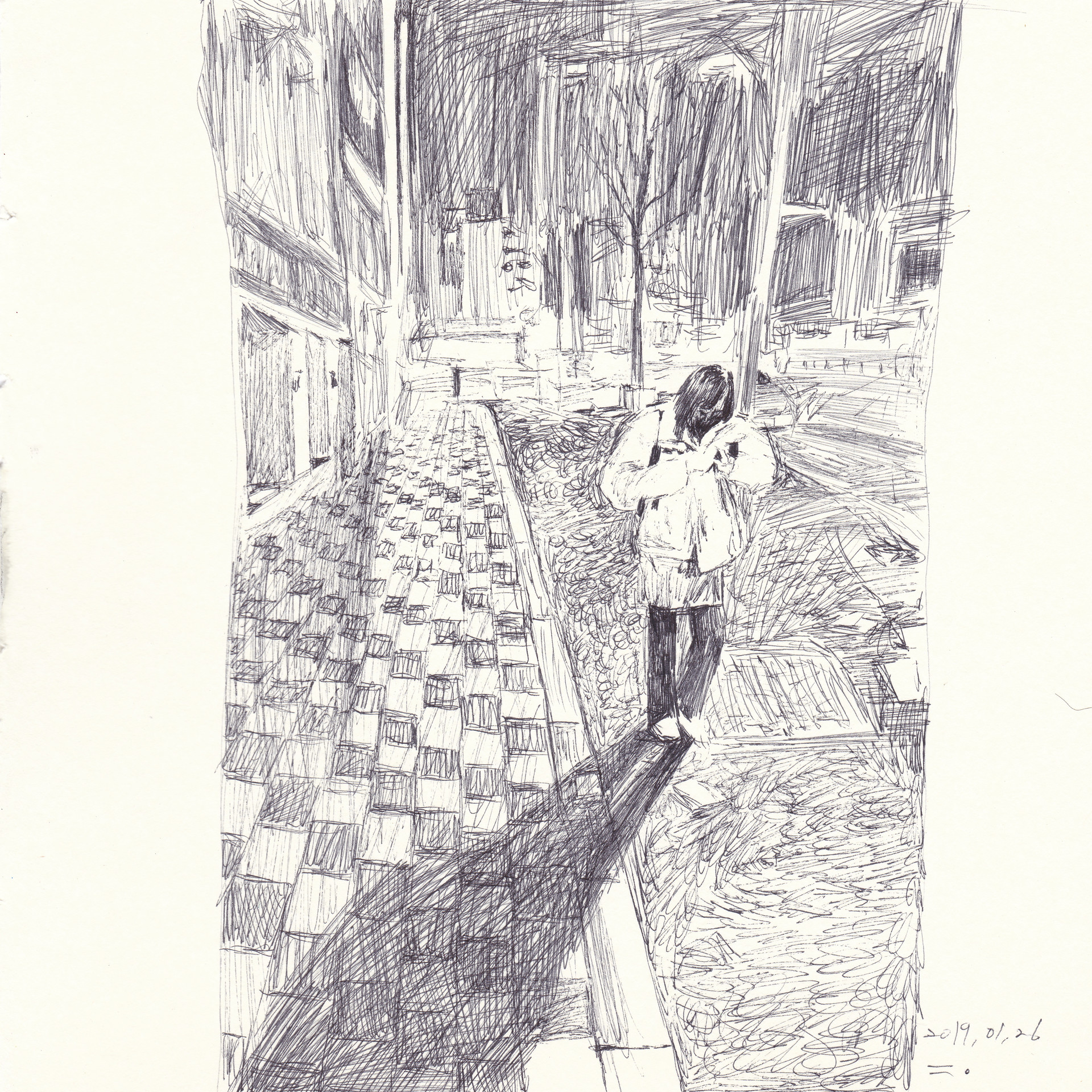 밤을 따라서, 2019, pencil on paper, 19*19(cm)