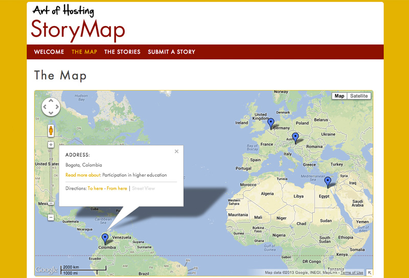 StoryMap design for the Art of Hosting network Collaborators: Simone Tiesinga-Poutnik & Rowan Simonsen with the Art of Hosting networkGraphic Design: Jenna Crowder