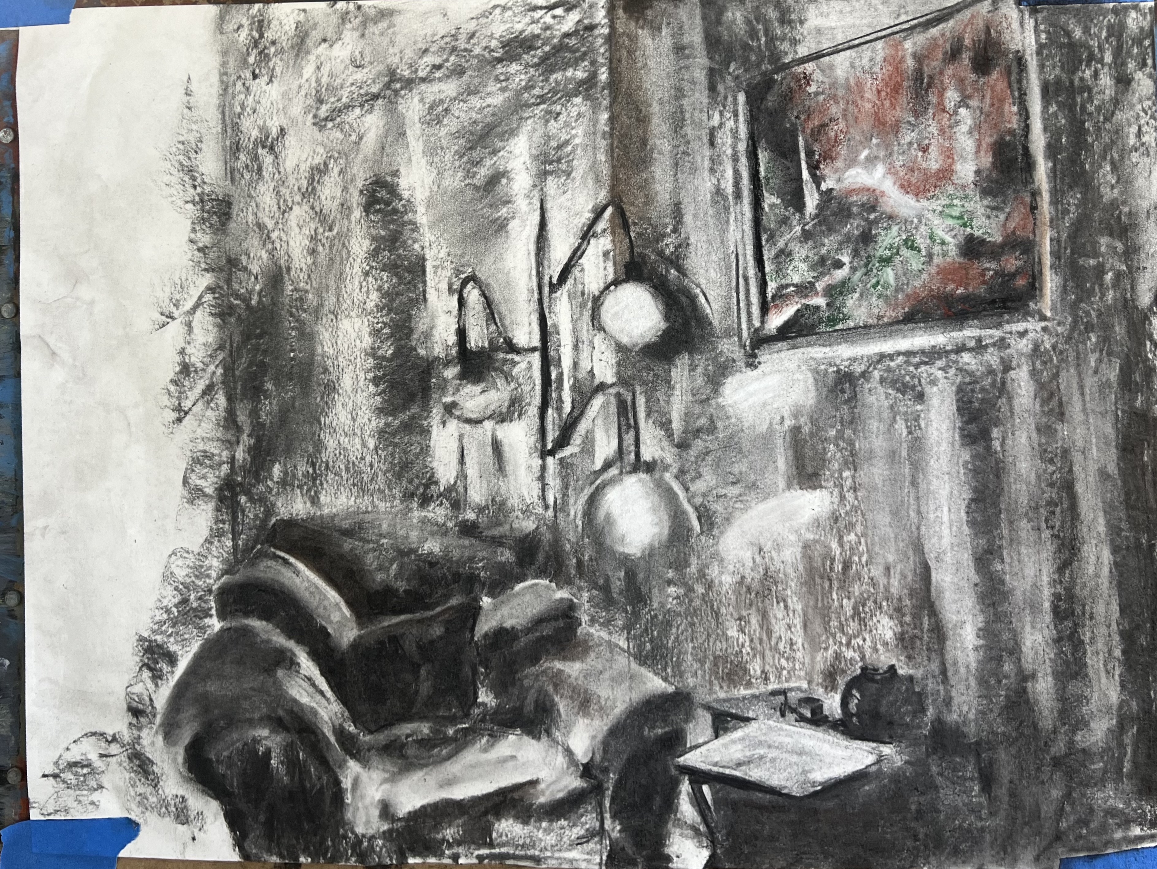 GRANDMA'S COUCH, 2024 charcoal and nupastel