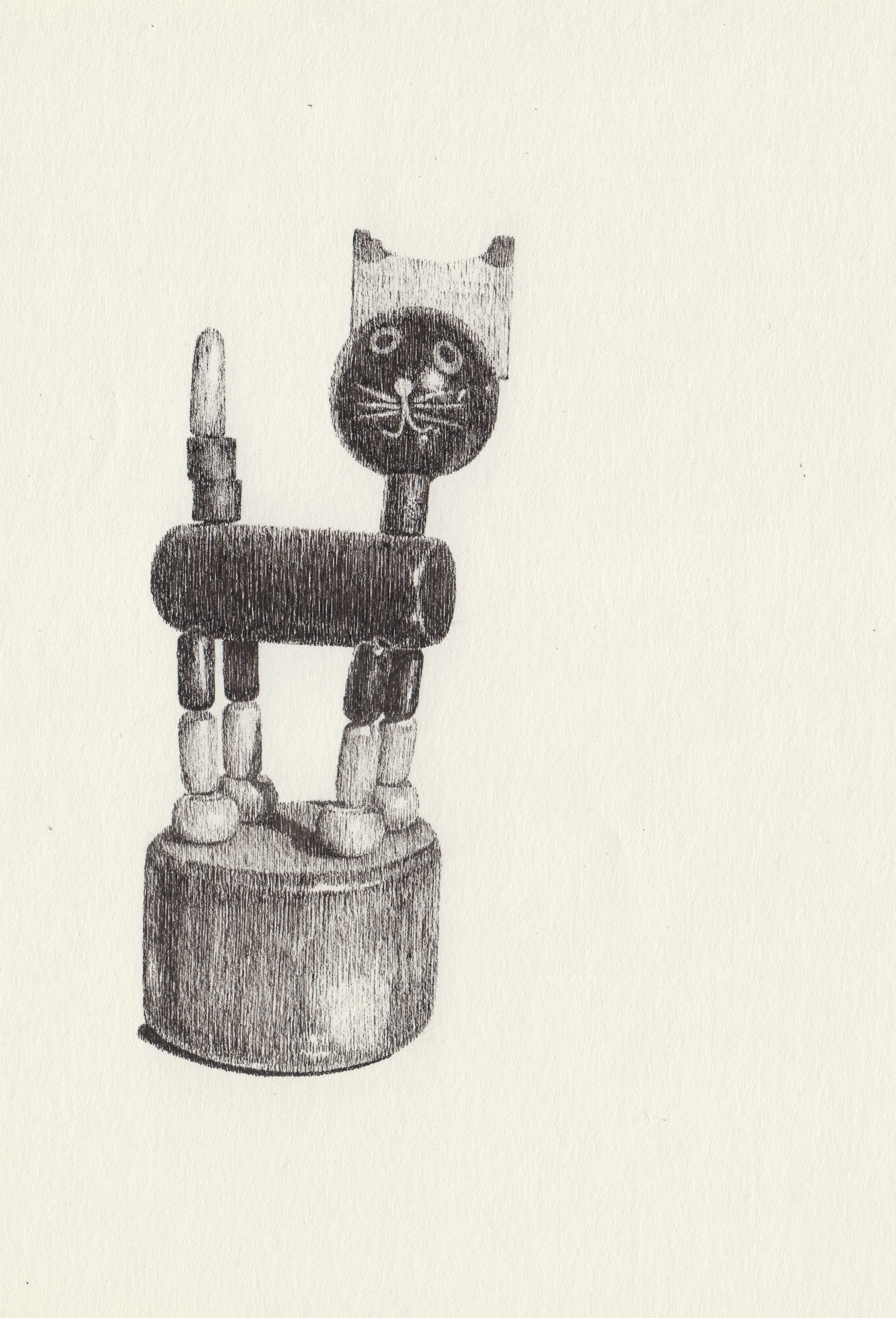 28. Burattino a pressione in legno, gatto nero | Wooden black cat push puppet