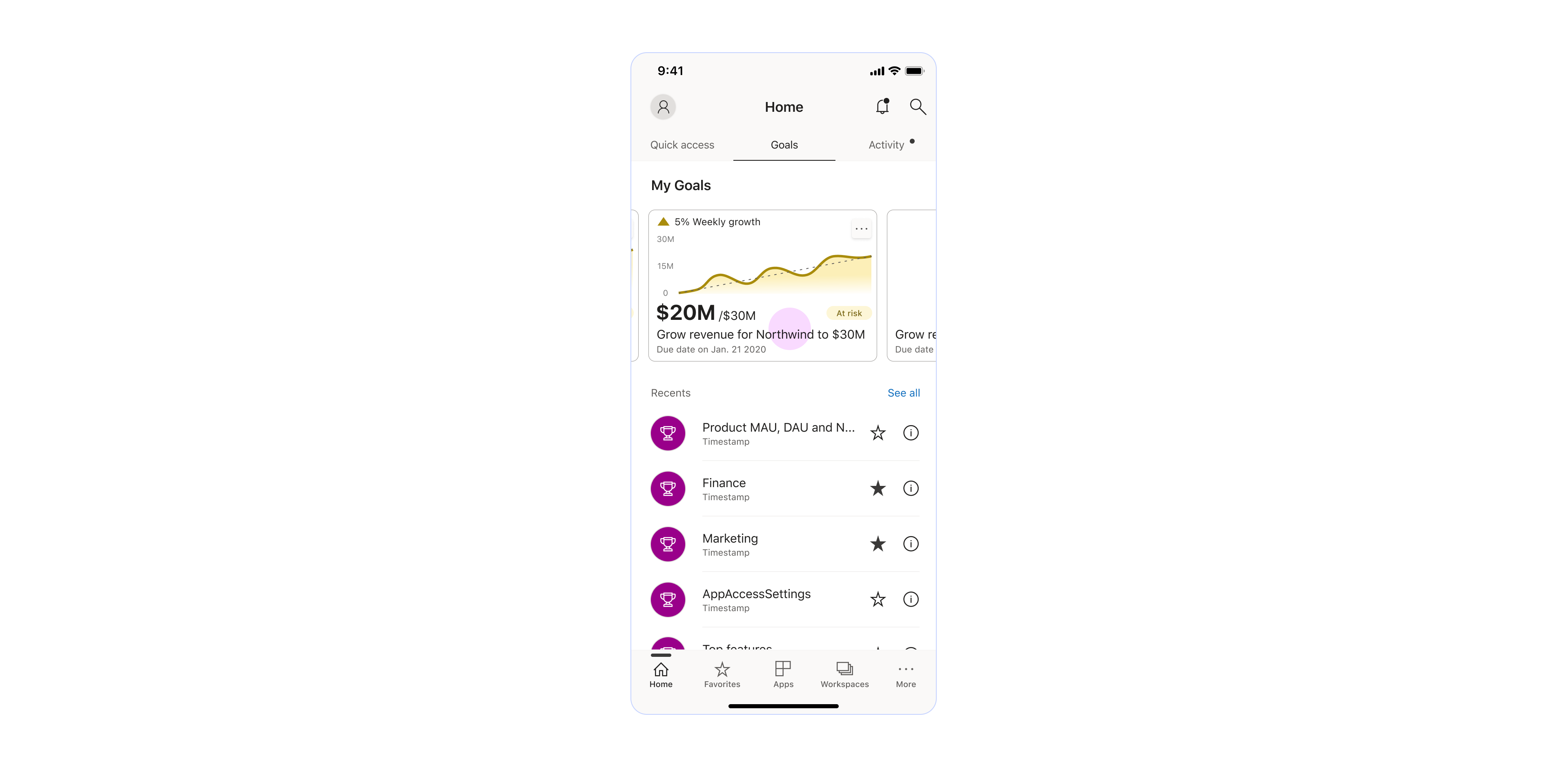 User taps the goal card to navigate to the connected scorecard.
