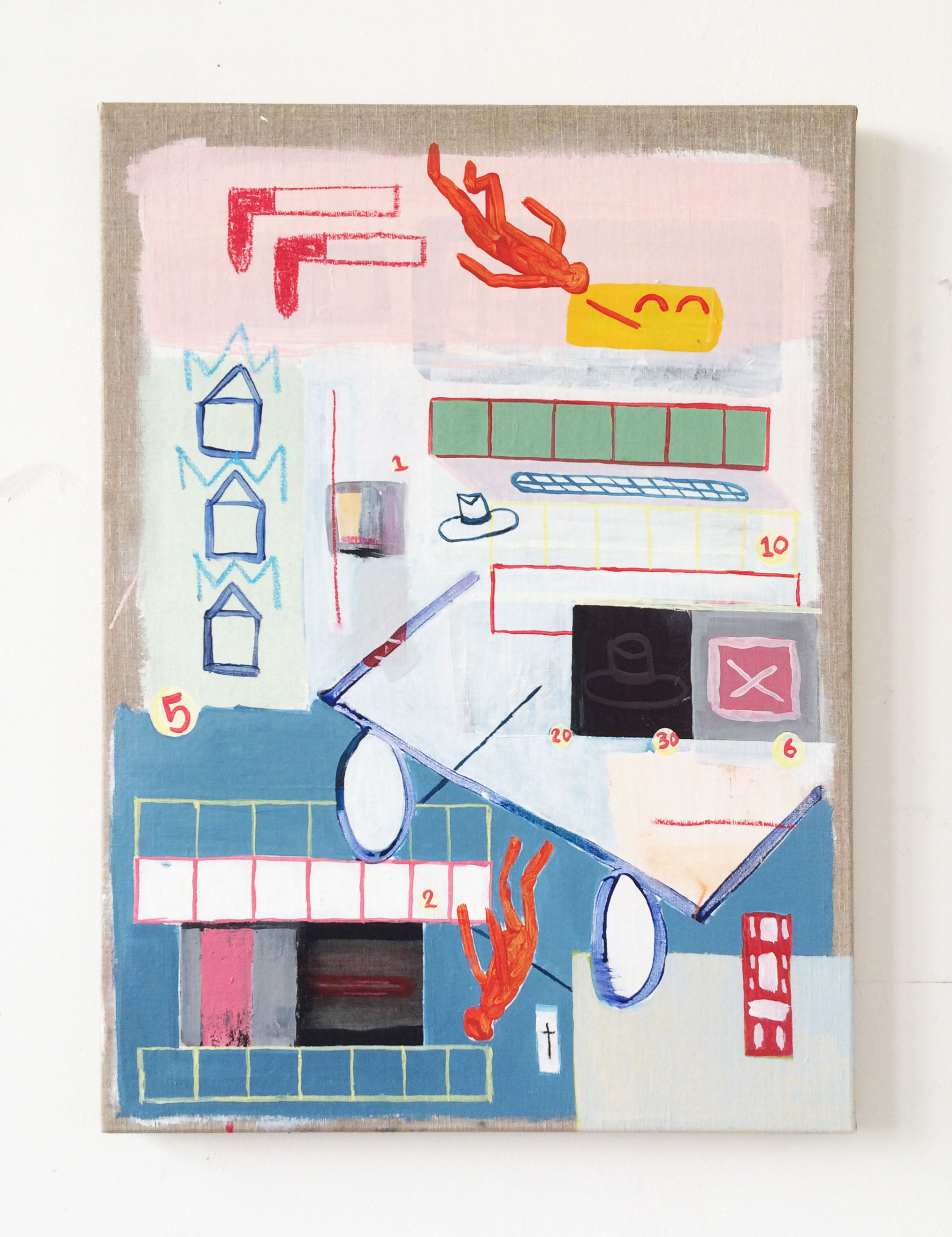 Falling/ Acrylics, Oil Sticks on Canvas/ 75x55