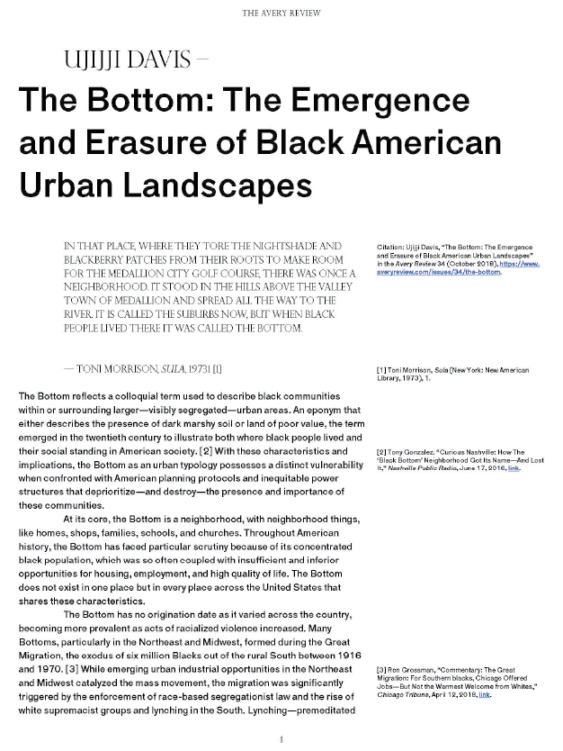 The Bottom: The Emergence and Erasure of Black American Urban Landscape