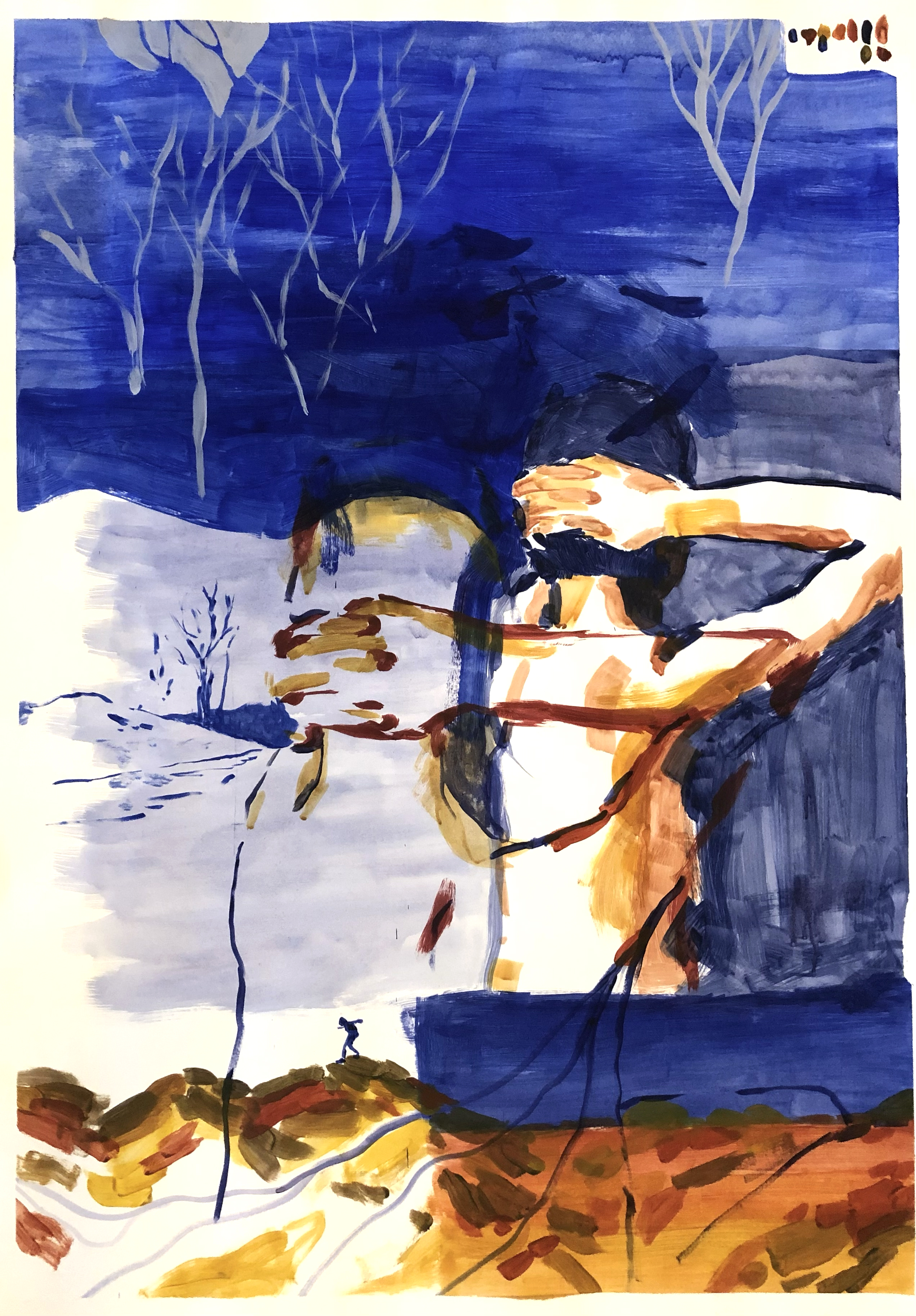 'Blauwvouwganou' schilderwerk voor het vak beeldend onderzoek. Onderzoek naar materiaal- en kleurgebruik en het verbeelden van afstand. -herfst 2022