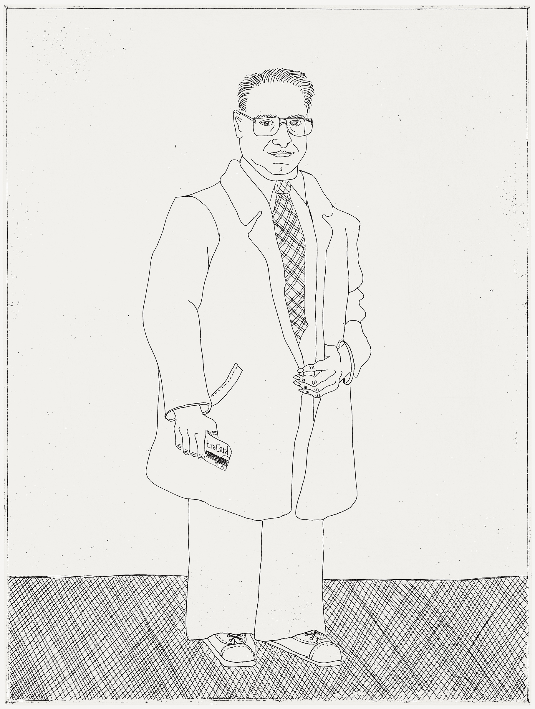 Joel Wachs Holding His Unlimited Ride Bus Pass, 2003. Etching; 8 &times; 6 inches