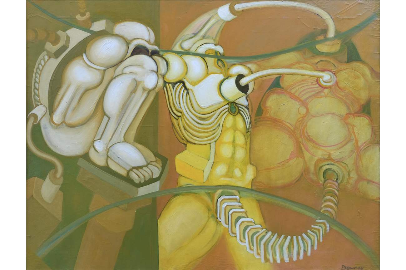 Juan DowneyThe First Chapter, ca. 1965-1966Óleo sobre tela91.5 x 118 cm