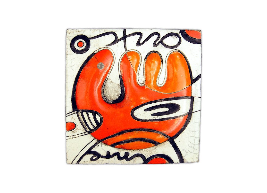 Una in mezzo a tante (Ceramica Raku, cm 19x19x2, 2008)