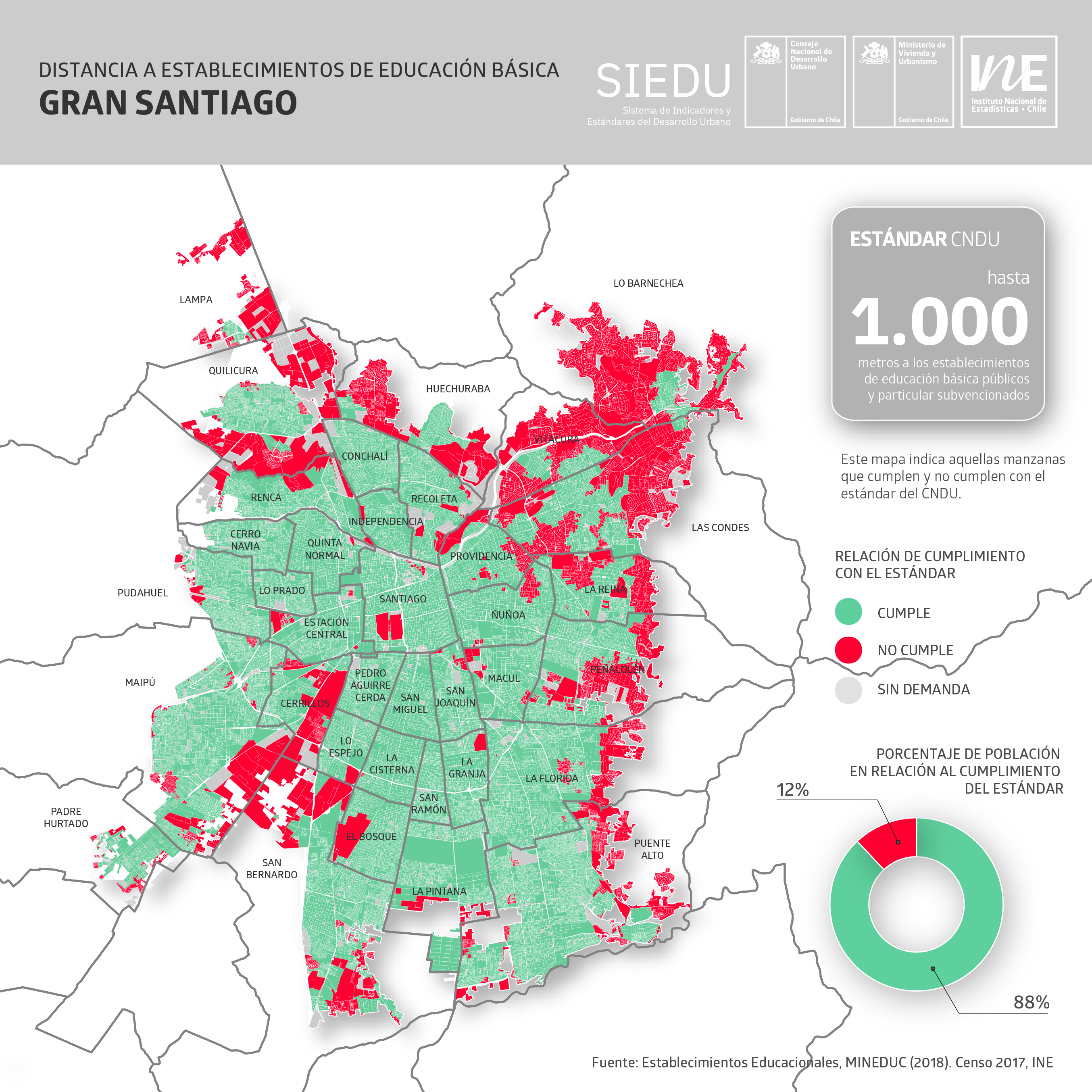 Distancia a establecimientos de educaci&oacute;n b&aacute;sica. SIEDU &mdash; INE